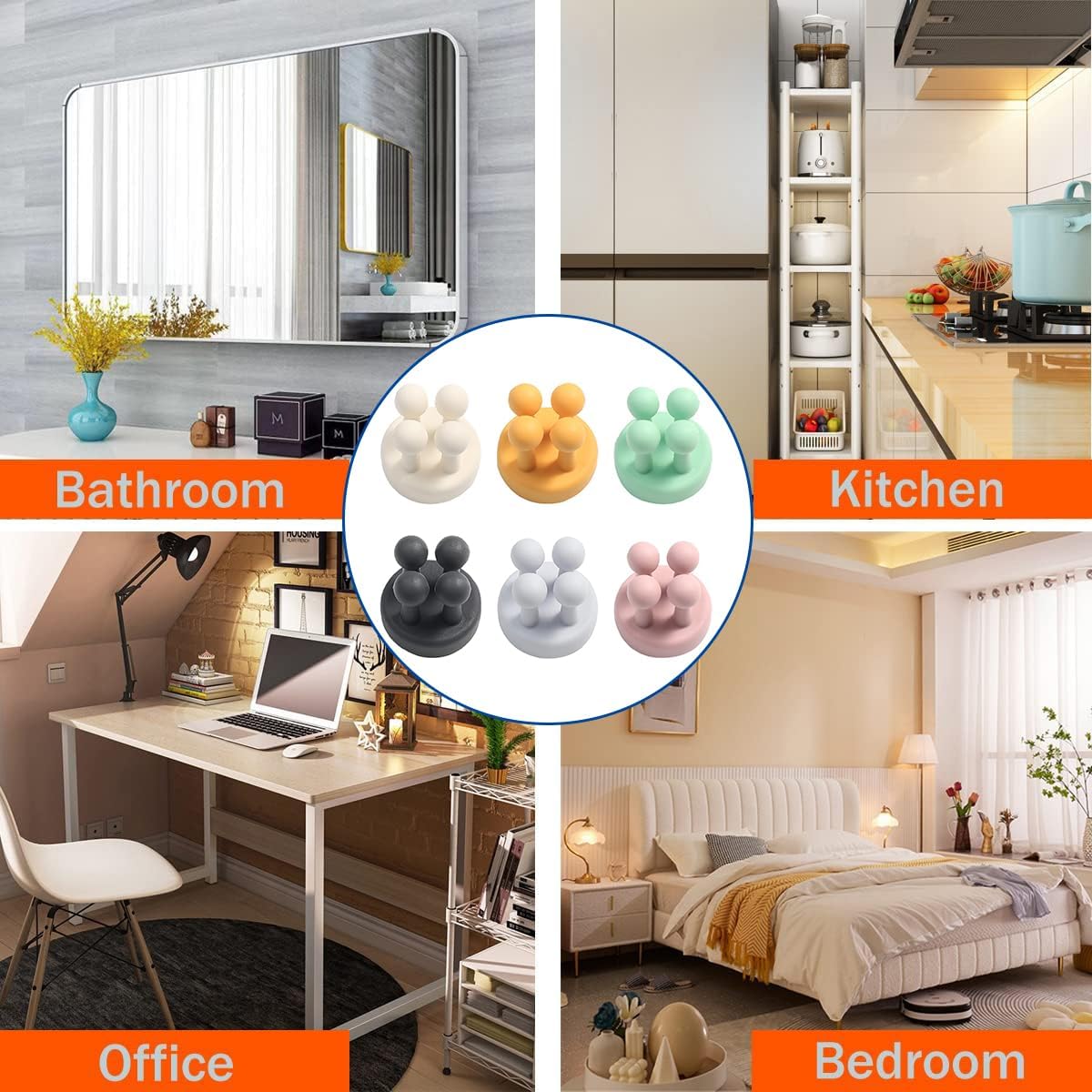 Silicone Toothbrush Holder, 6 Pcs Multi-Function Wall Hooks Waterproof - Image 6