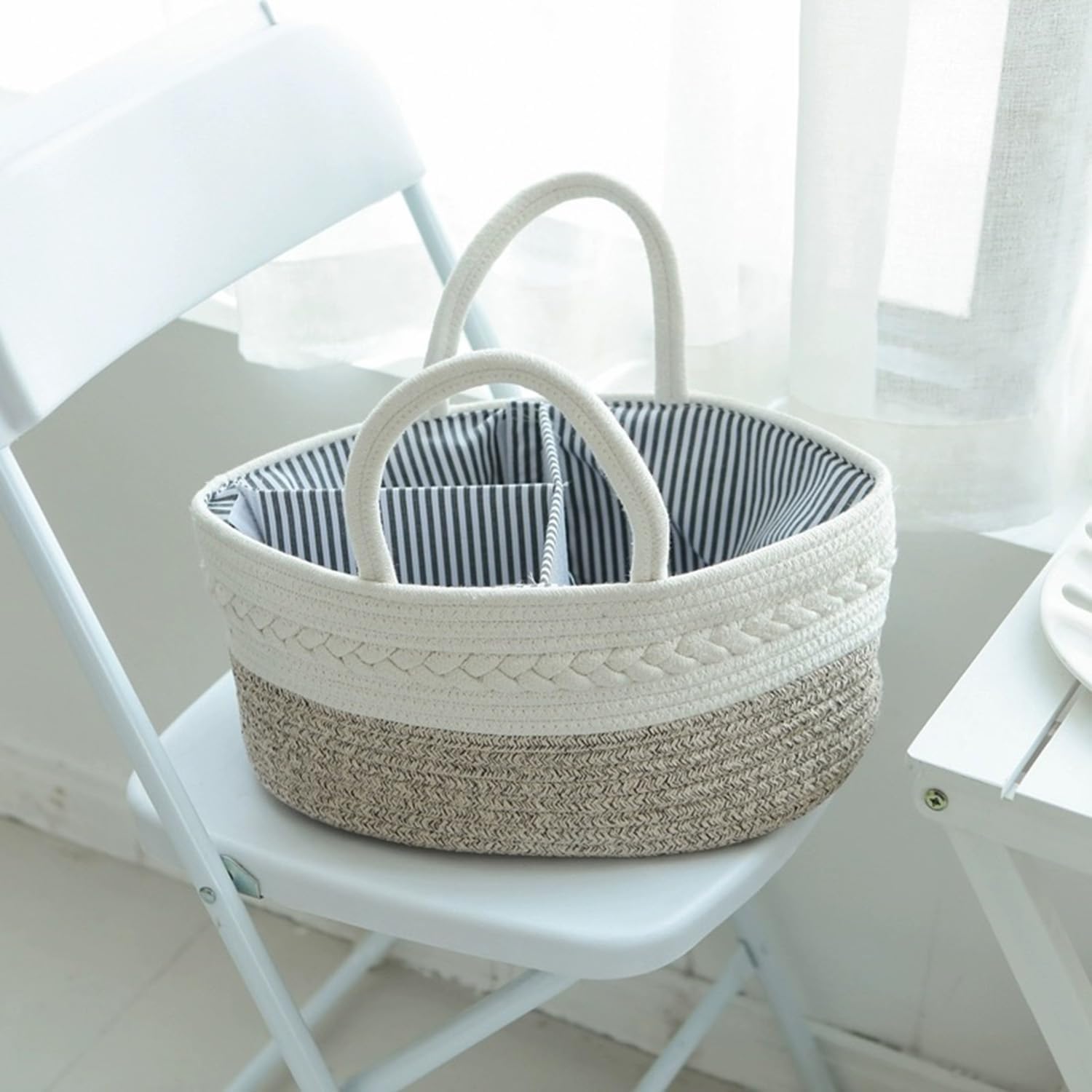 Baby Nappy Caddy, Nappy Organiser, Nursery Bohemian cotton rope storage basket - Image 7