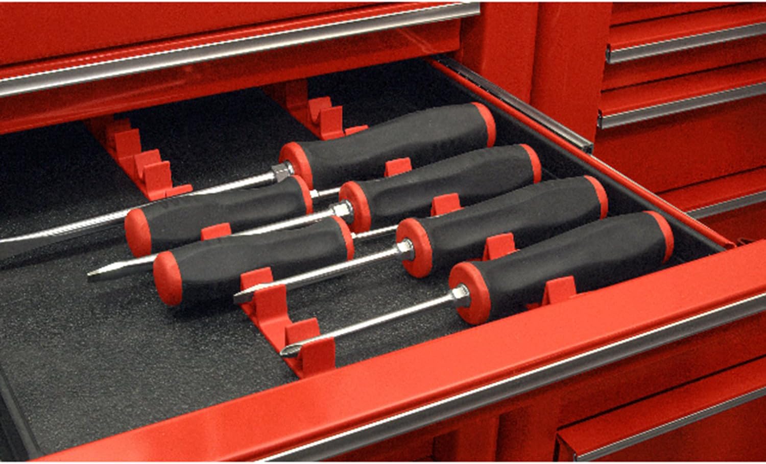 No-Slip Low-Profile Screwdriver Rail Set, 14 Tool, Red - Image 2