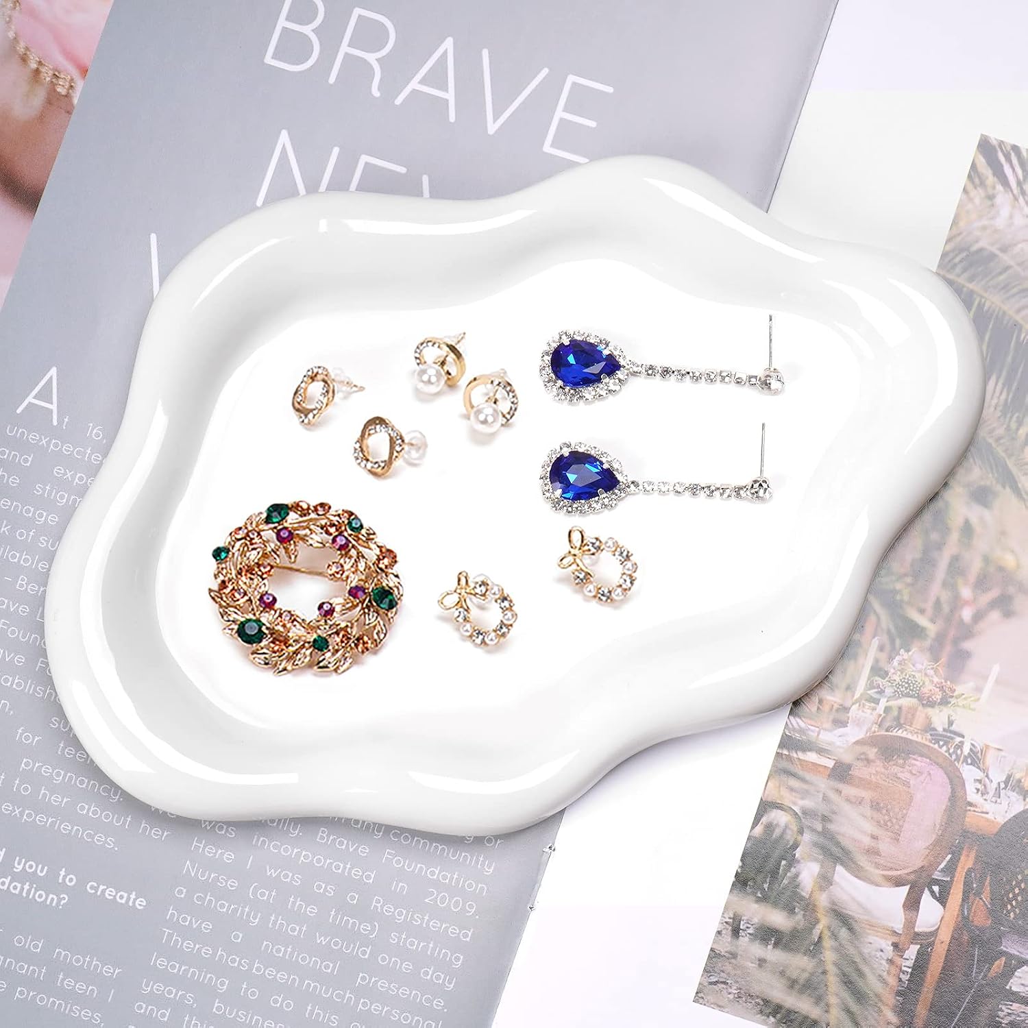 Ceramic Jewelry Tray Dish for Ring Key Trinket, Cute Cloud Shape Decorative - Image 2