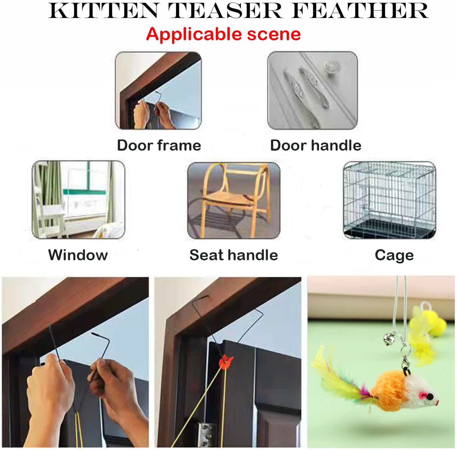 6 Pcs Hanging Door Cat Toys Kitten Teaser Feather, Kitten Toys, Retractable Cat - Image 6