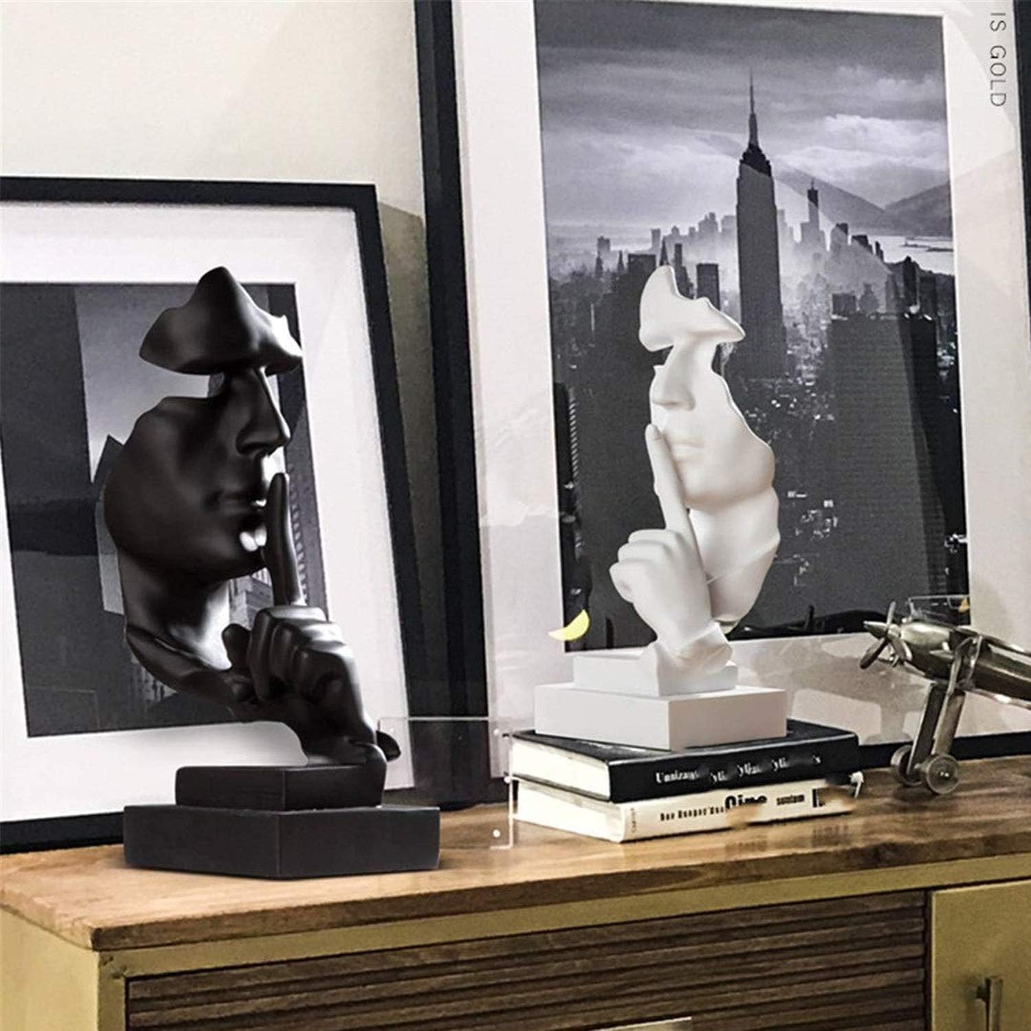 Thinker Statue, Silence is Gold Abstract Art Figurine, Modern Home Resin - Image 4