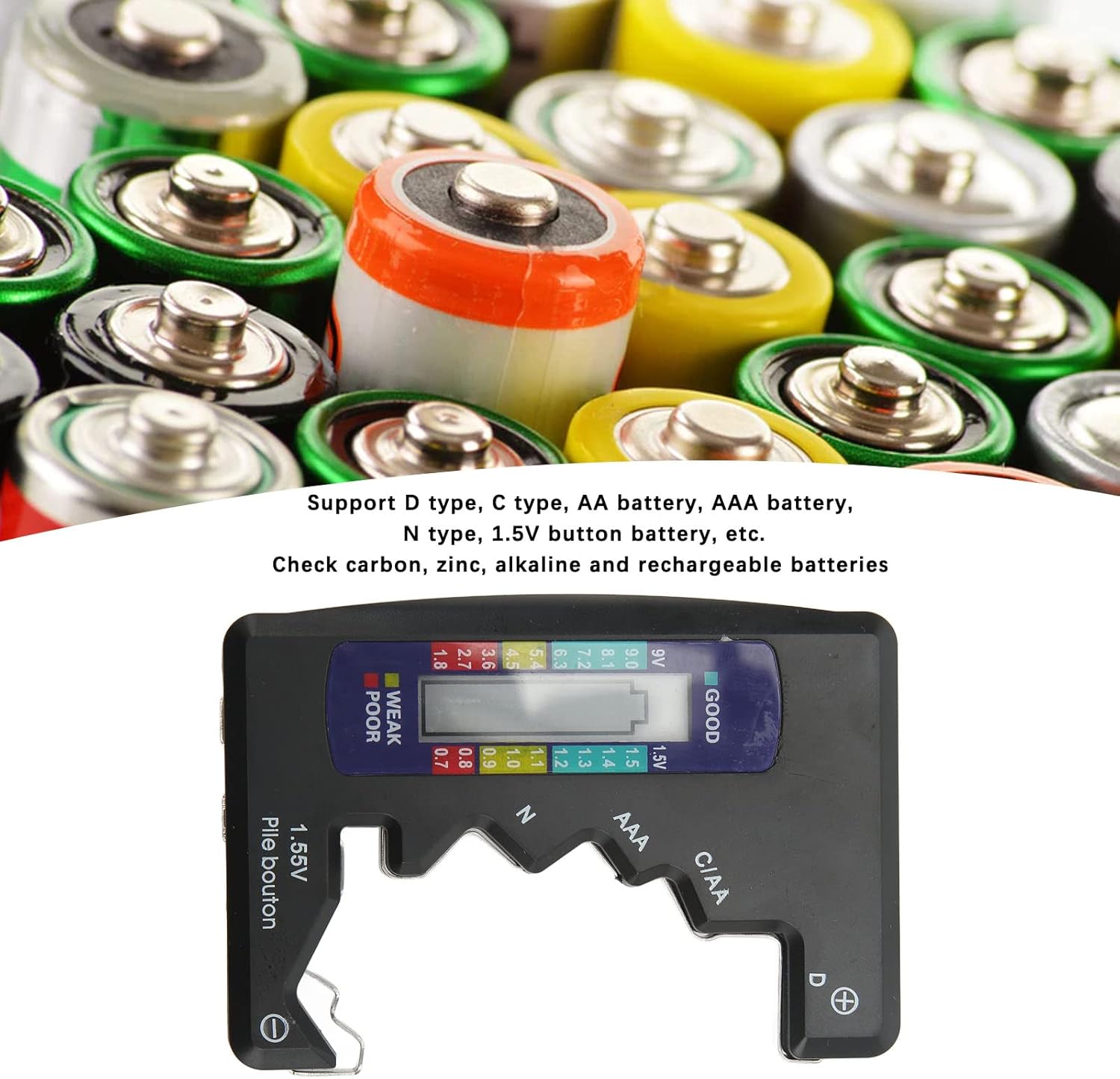 Universal Battery Tester, Professional ABS Digital Battery Capacity Meter AA AAA - Image 3
