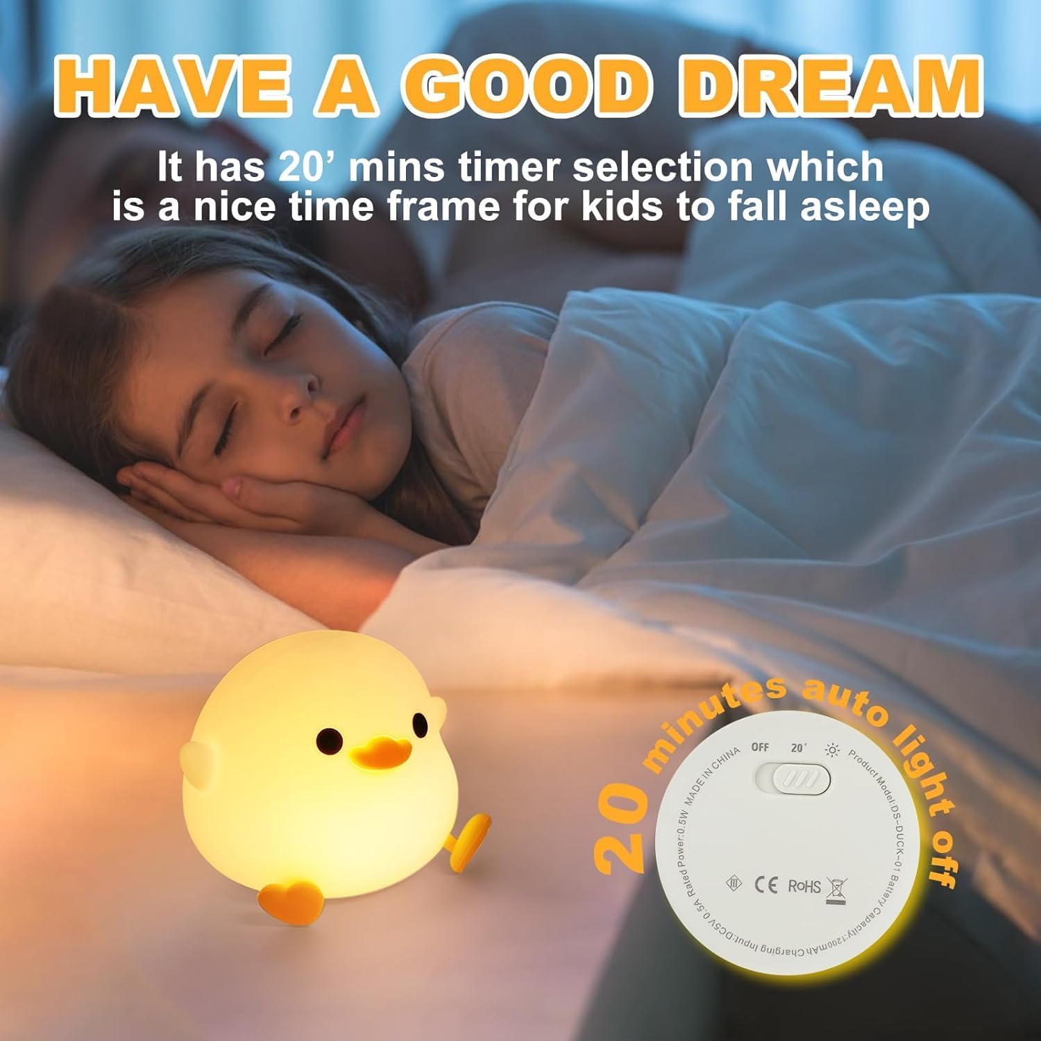 Cute Duck Night Light for Kids Animal Silicone Nursery Rechargeable Table Lamp - Image 6