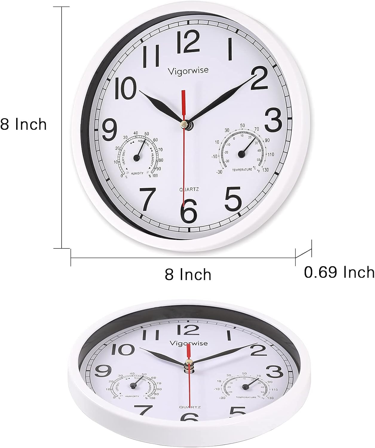 8 Inch White Wall Clock, Sweep Silent Movement Accurate Clocks with Temperature - Image 4