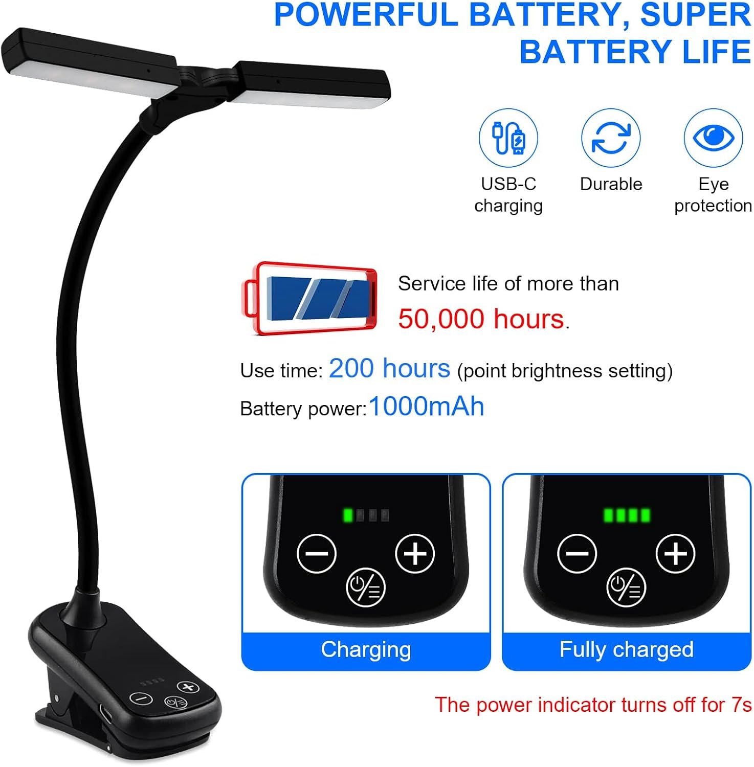 Clip-on Book Lamp Dimmable Rechargeable, 3 Color Temperature, 8 Brightness, Mini - Image 5