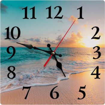 Wall Clock, Square Silent Non Ticking Clock 12 Inch, Sea Beach Blue Sky Sand