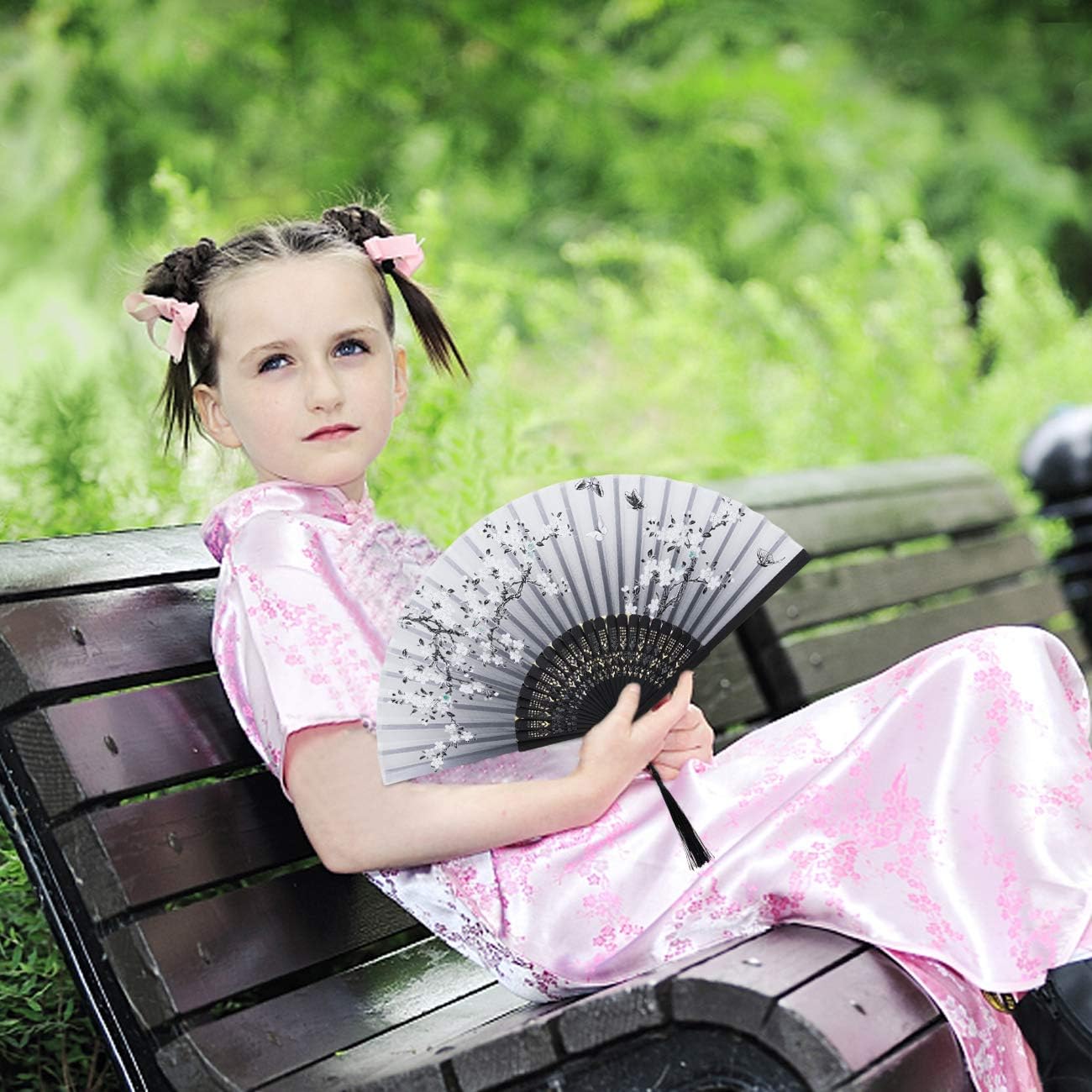 4 PCS Folding Fan Handheld Silk Fan with Bamboo Frames for Dancing Cosplay - Image 7