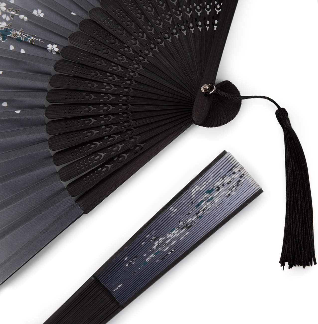 4 PCS Folding Fan Handheld Silk Fan with Bamboo Frames for Dancing Cosplay - Image 3
