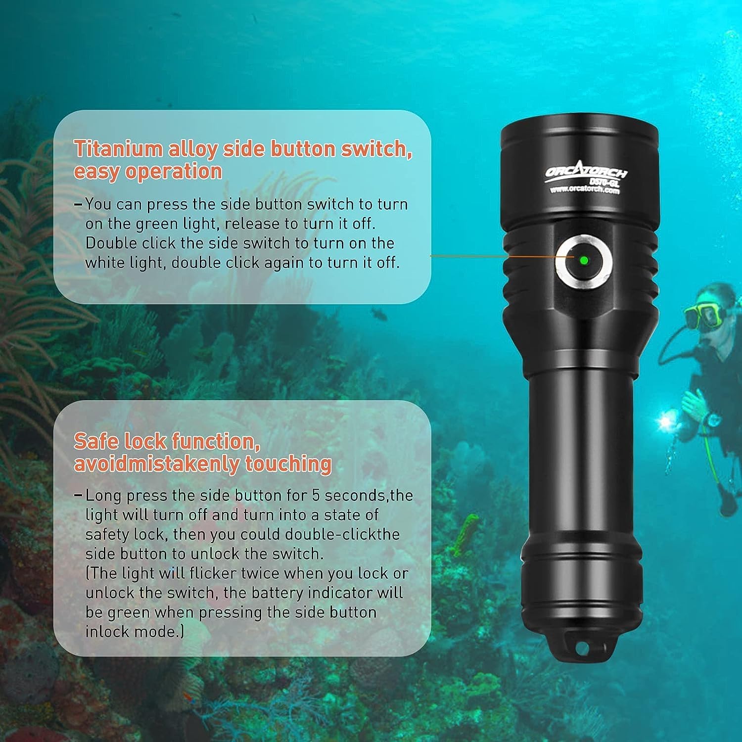 2-in-1 Scuba Diving Safety Light with 1000 Lumens White Beam, 1000 Meters - Image 3