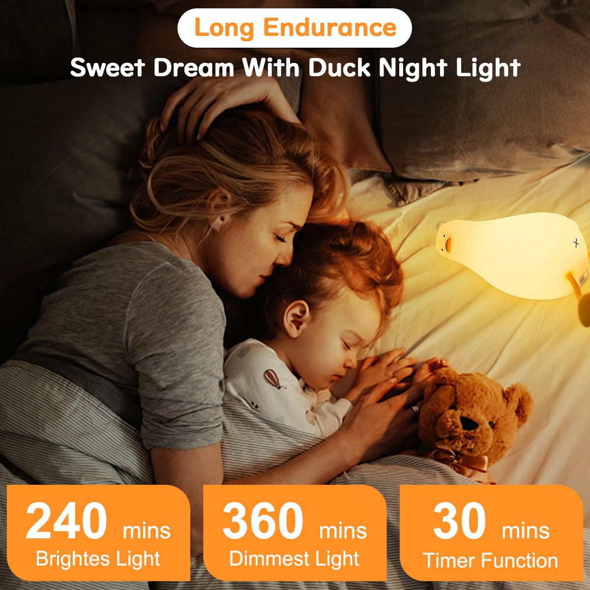 Cute Lying Flat Duck Lamp, Squishy Night Light with Toys Gift, Dimmable Nursery - Image 4