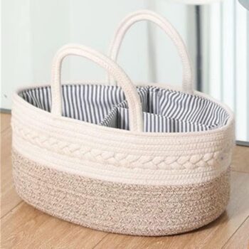 Baby Nappy Caddy, Nappy Organiser, Nursery Bohemian cotton rope storage basket
