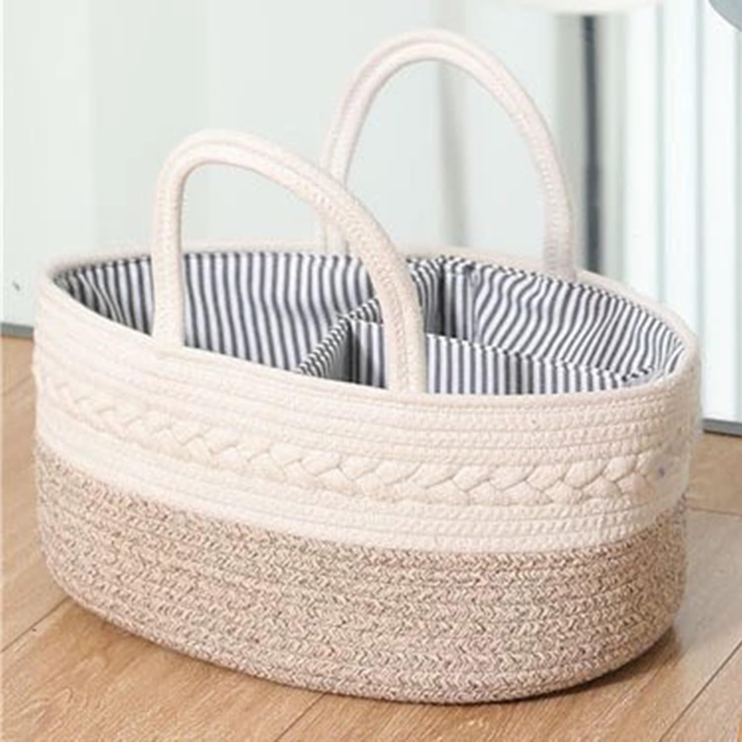 Baby Nappy Caddy, Nappy Organiser, Nursery Bohemian cotton rope storage basket