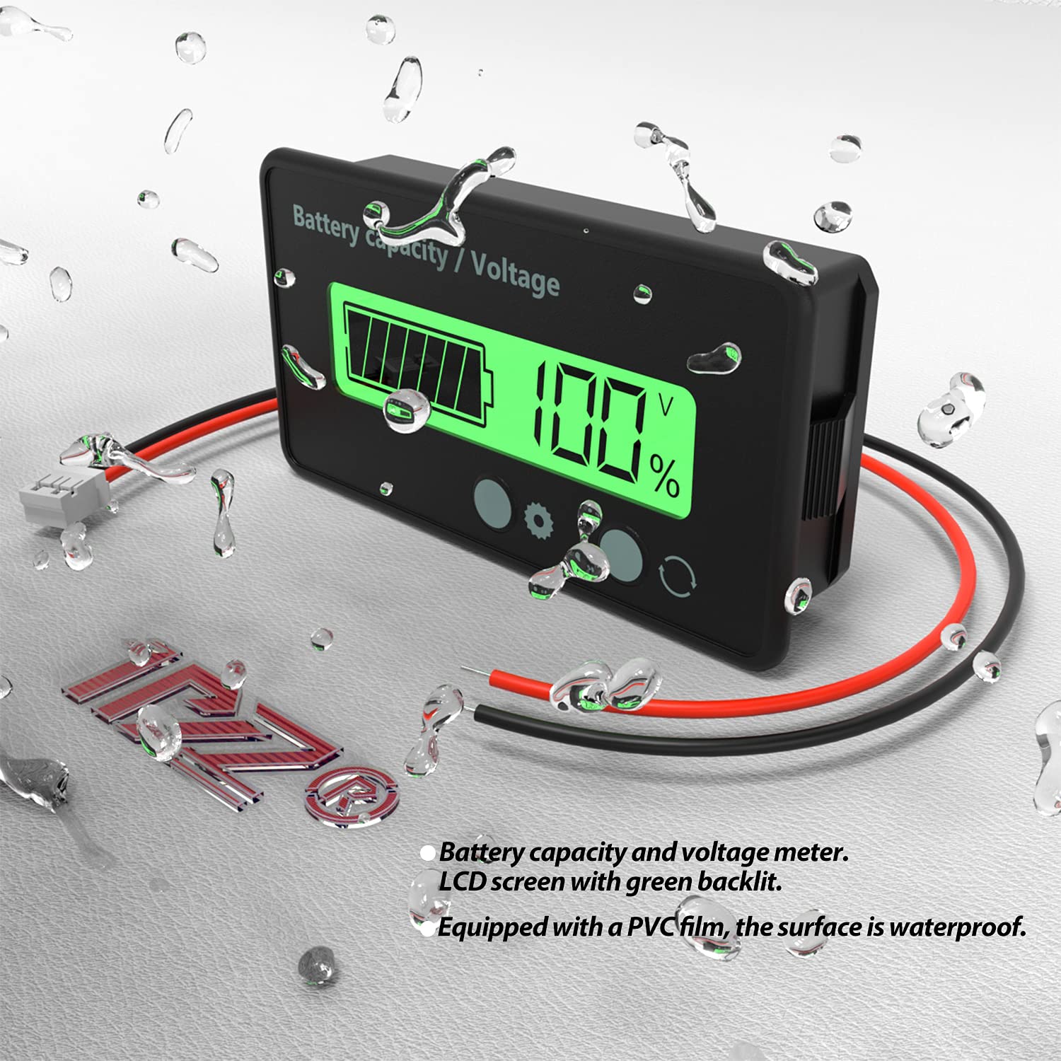 LCD Battery Capacity Monitor Gauge Meter Waterproof 12V/24V/36V/48V Lead - Image 2