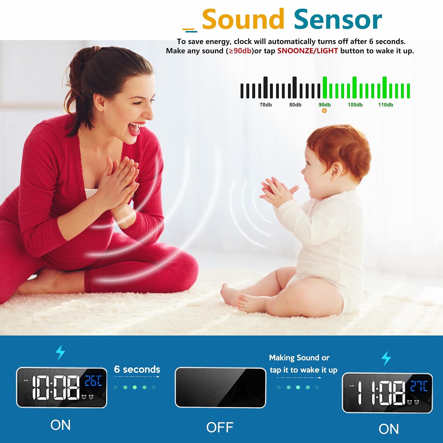 Digital Alarm Clock with Large Led Temperature Display, Portable Alarm Clock - Image 5