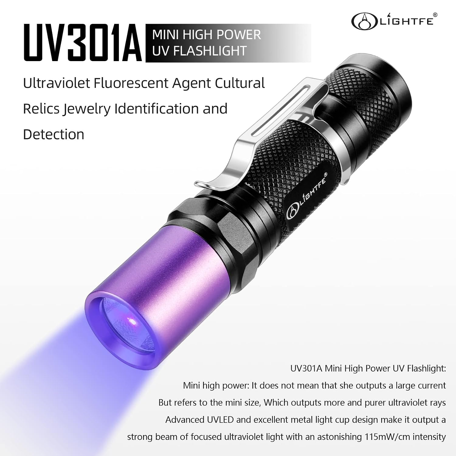 Black Light UV Flashlight with South Korea UV 395nm LED Source - Image 3