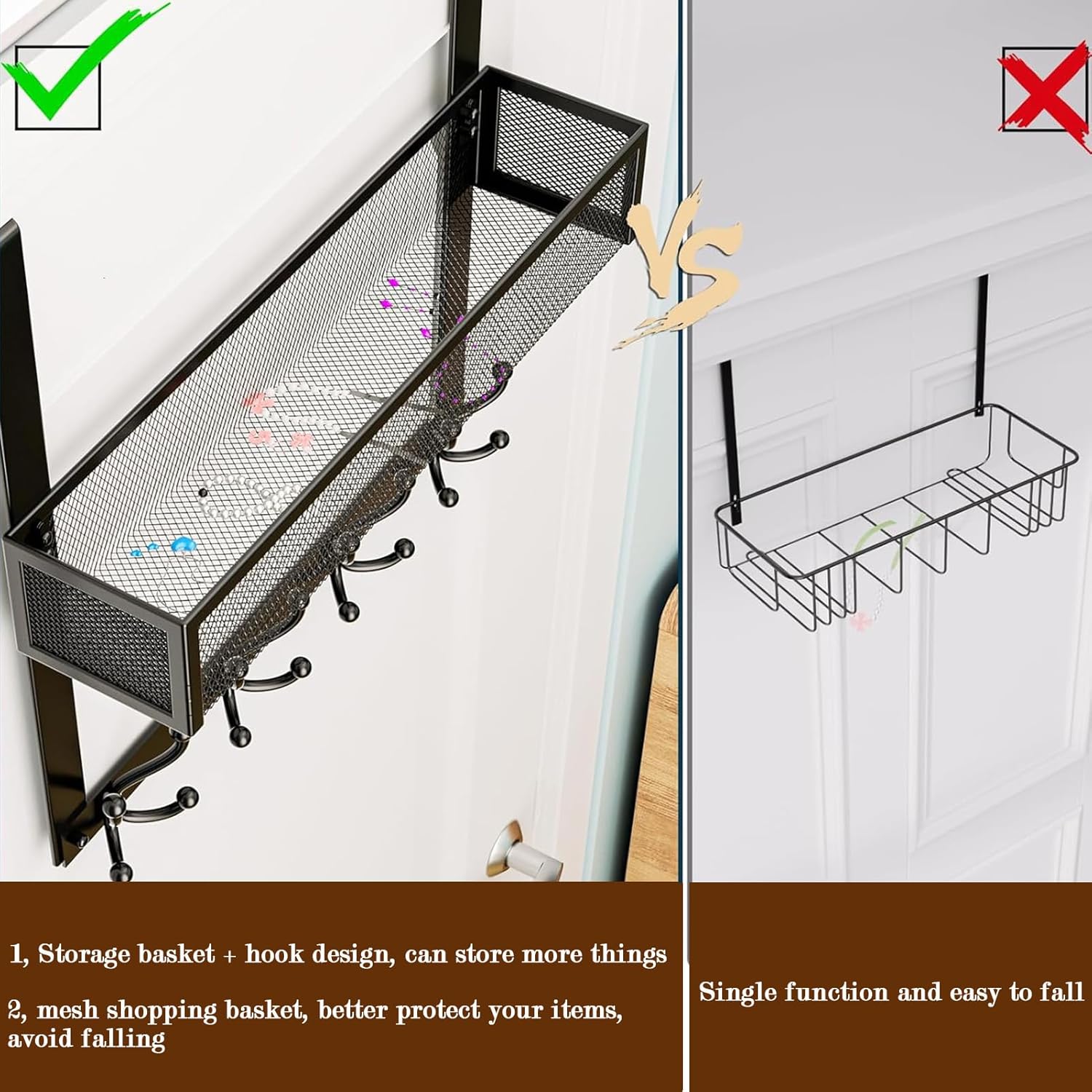 Door Hanger Hook,Door Hanger with Mesh Basket and 2 Over The Door - Image 3