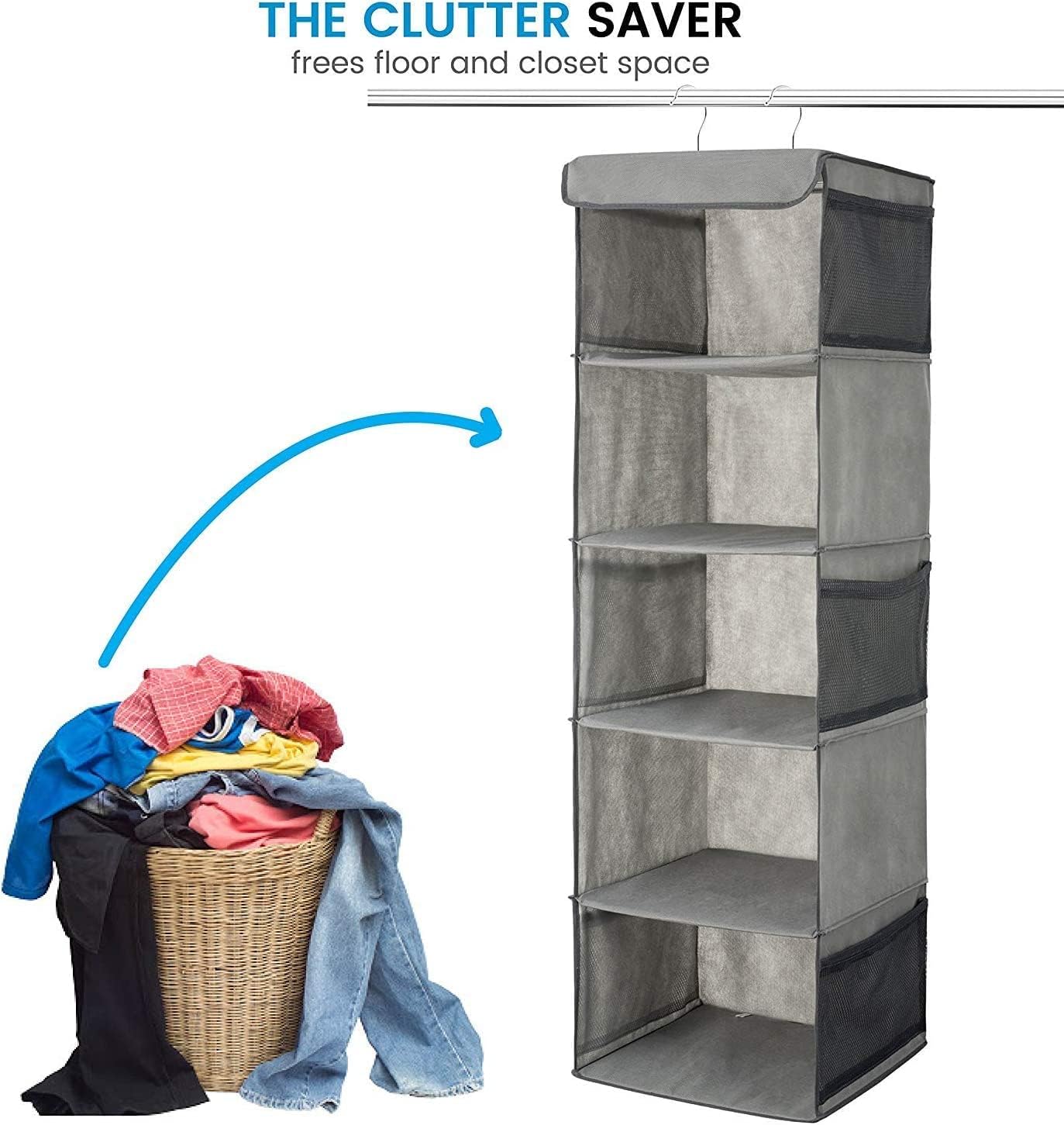 2-Pack 5 Shelf Hanging Closet Organizer Space Saver, Foldable Roomy Breathable - Image 4