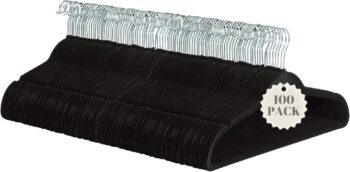 Coat Hangers Velvet 100-Pack Black with Silver Hooks, Non-Slip Hanger