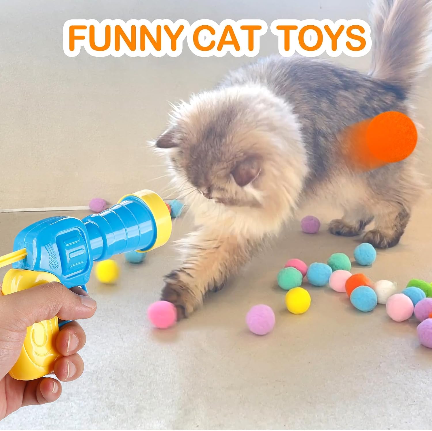 58Pcs Cat Ball Toy Launcher Gun, Cat Balls Fetch Toy, 57Pcs Plush Fuzzy Balls - Image 6