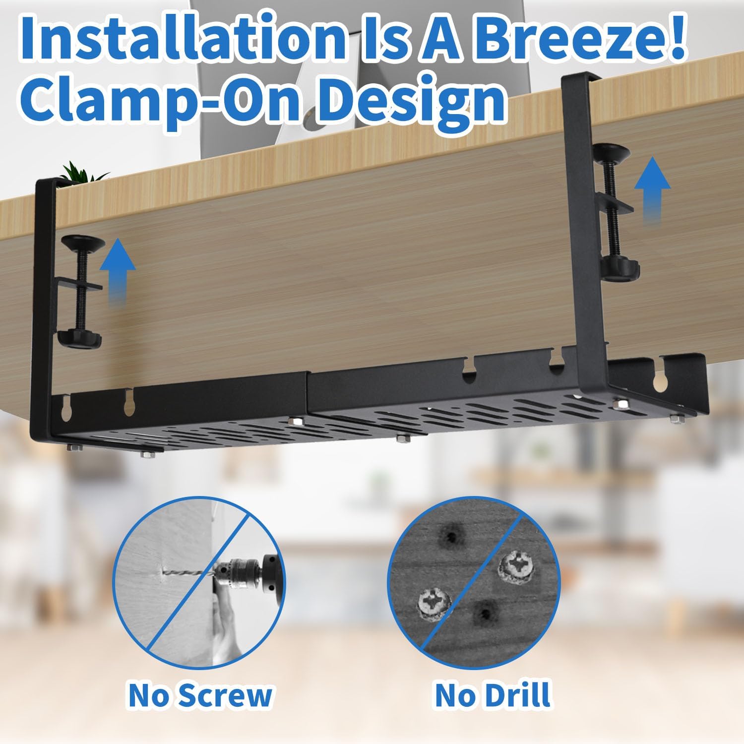 Under Desk Cable Management Tray - Black Iron Cable Tray Under Desk - Clamp - Image 5