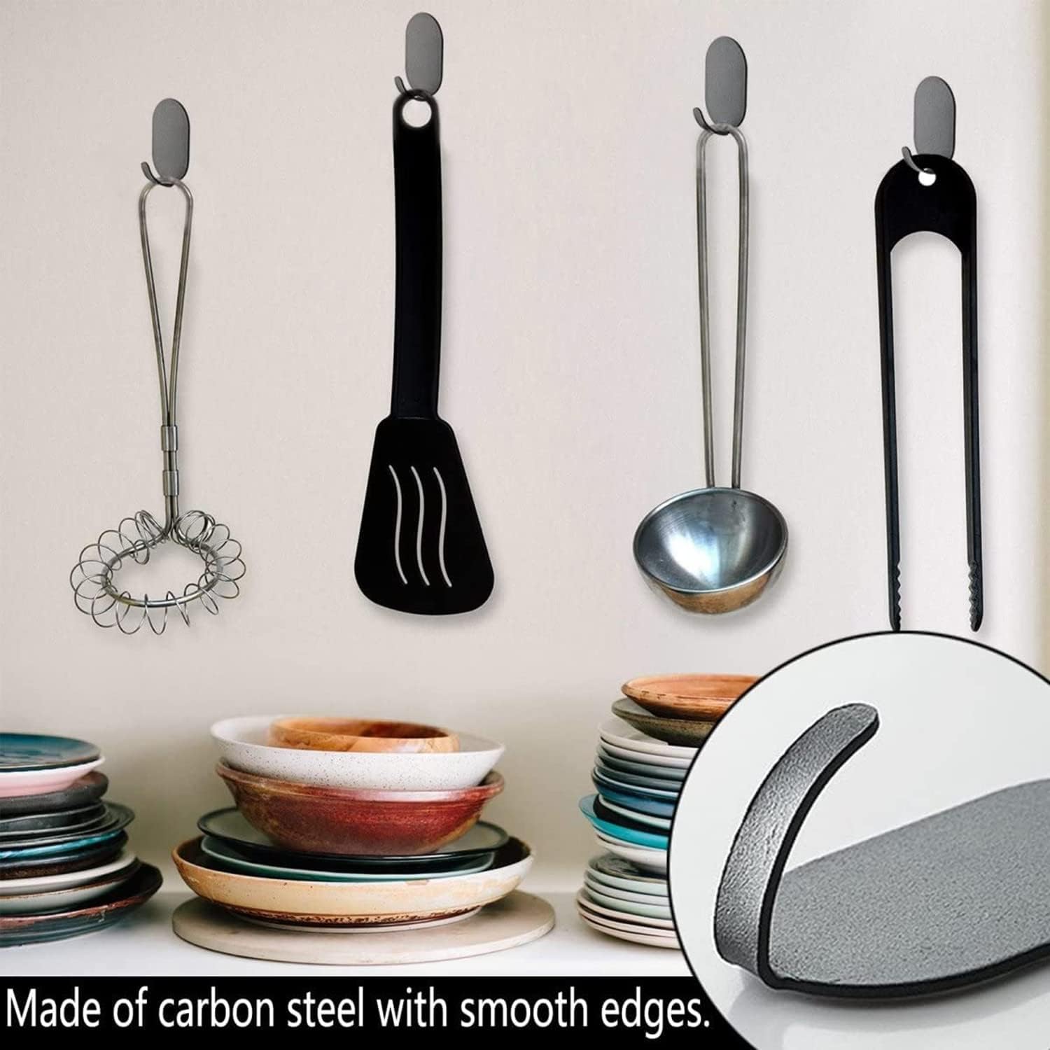 10 Packs Self Adhesive Hook, Heavy Duty Wall Hooks,Durable Strong Carbon Steel - Image 4