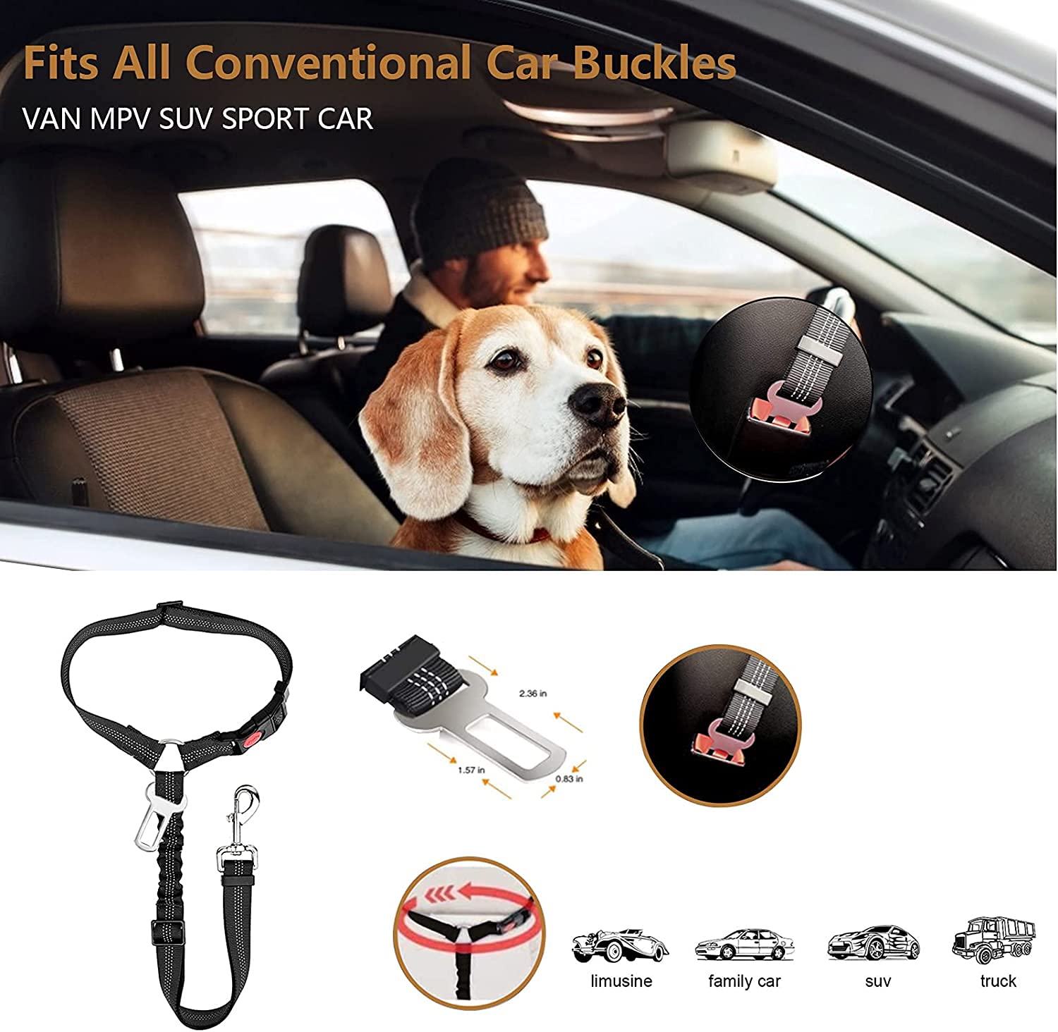2 in 1 Dog Seatbelts for Cars, 2 Pack Pet Safe Guard Car Seat Belt Headrest - Image 4