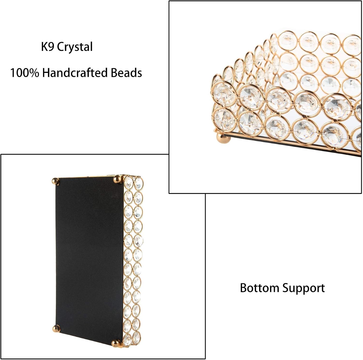 Crystal Beads Tray Mirror Cosmetic Tray Rectangle Gold Mirro Tray Jewelry Holder - Image 4
