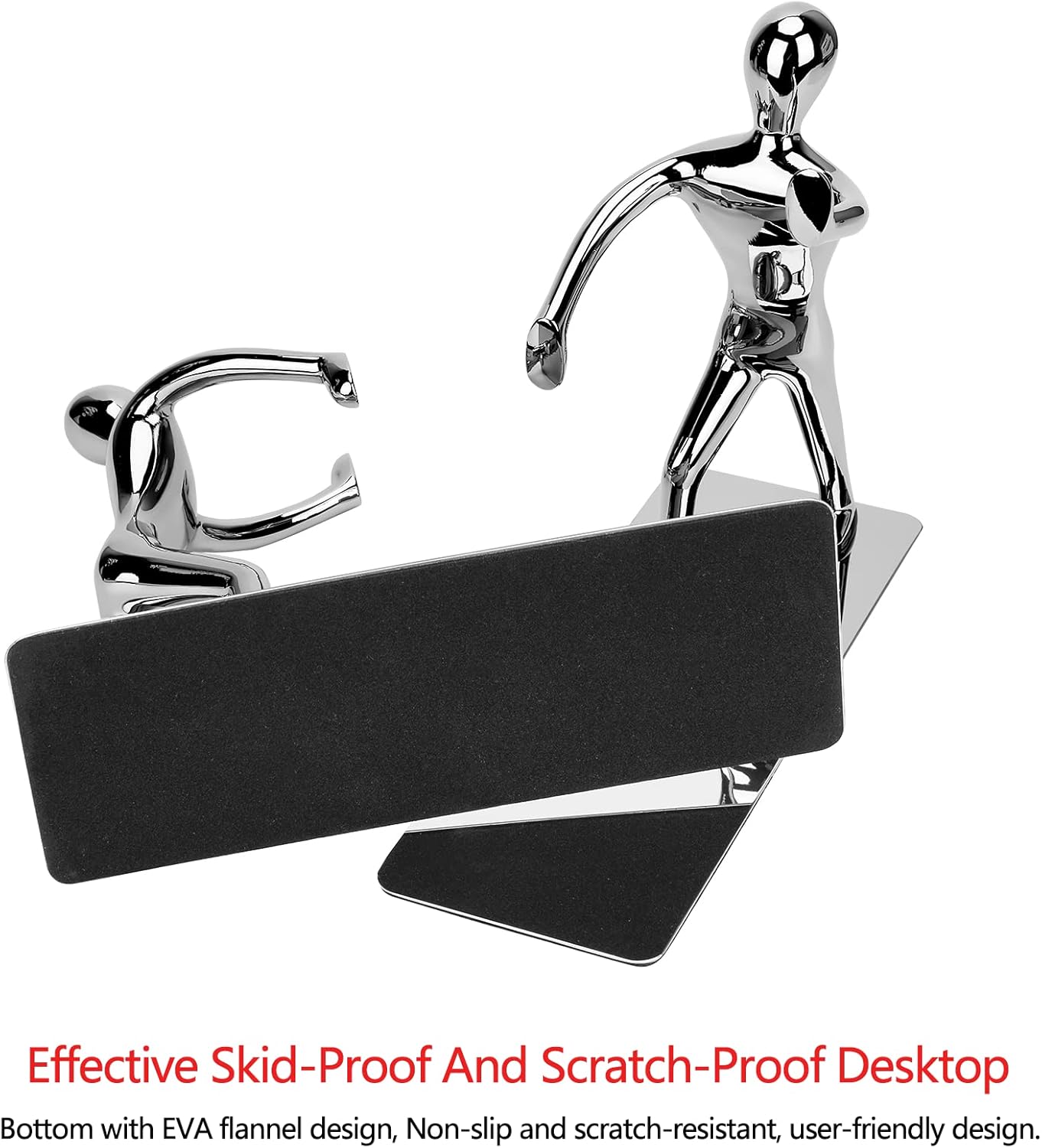 Heavy Duty Bookends, 2 Pack Stainless Steel Kung Fu Man Book End, Creative Metal - Image 2