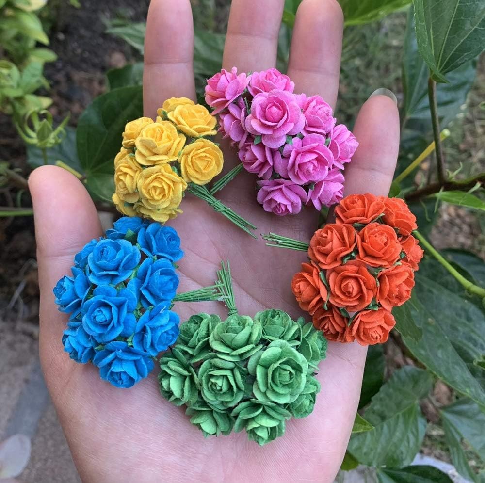 100 Mixed Color 10mm Artificial Mulberry Paper Rose Flower Wedding Scrapbook - Image 5