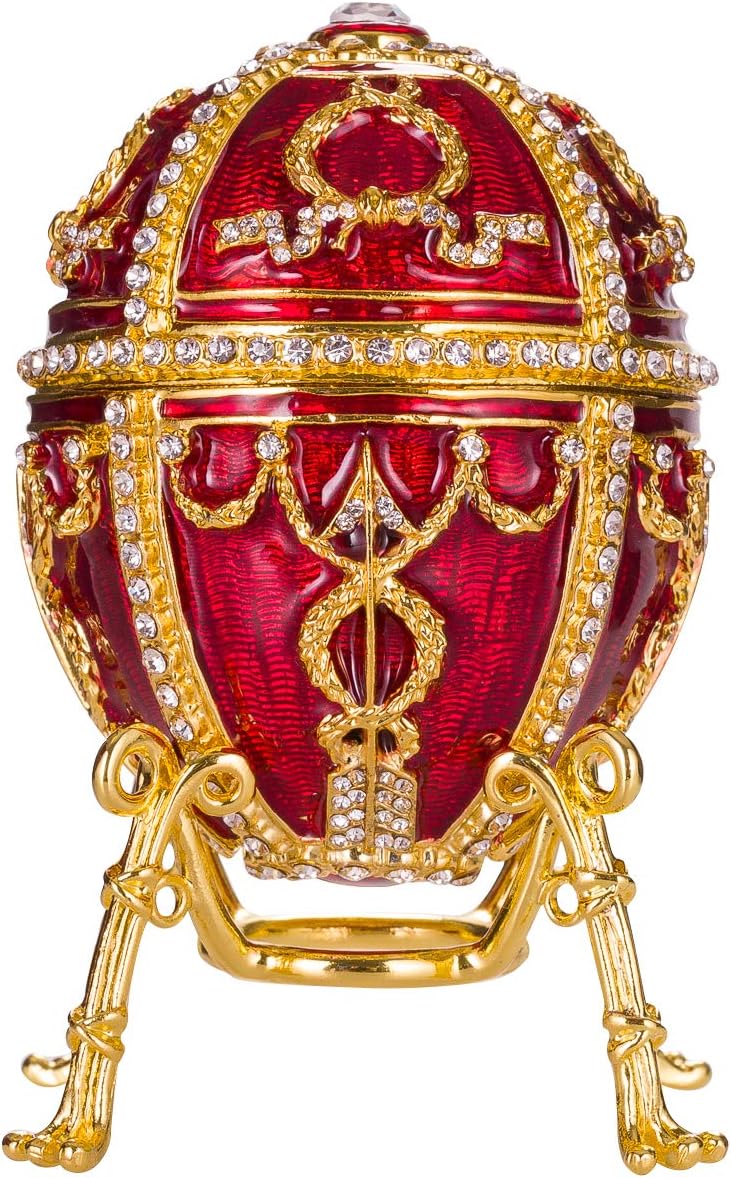 Faberge Style Rosebud Egg/Trinket Jewel Box with Flower 9,5 cm red - Image 2