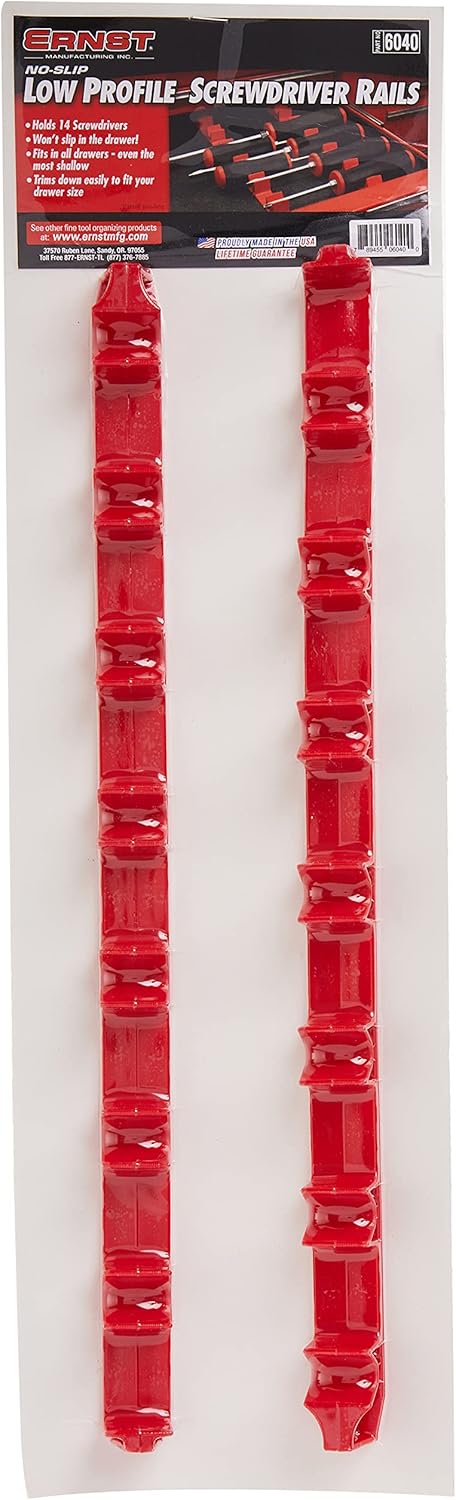 No-Slip Low-Profile Screwdriver Rail Set, 14 Tool, Red - Image 5