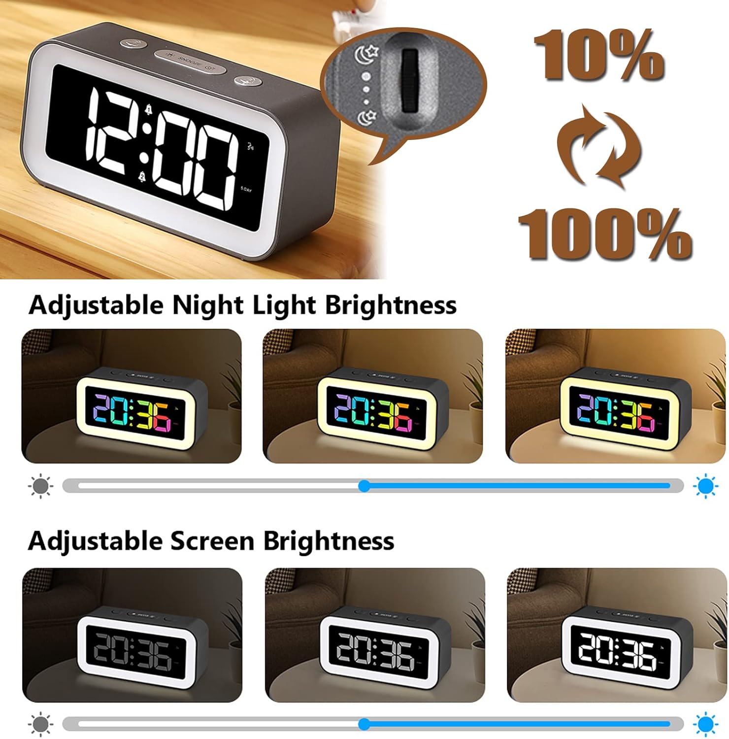 RGB Alarm Clock with Smart Night Light, Adjustable Brightness, Dual Alarm,Sound - Image 6