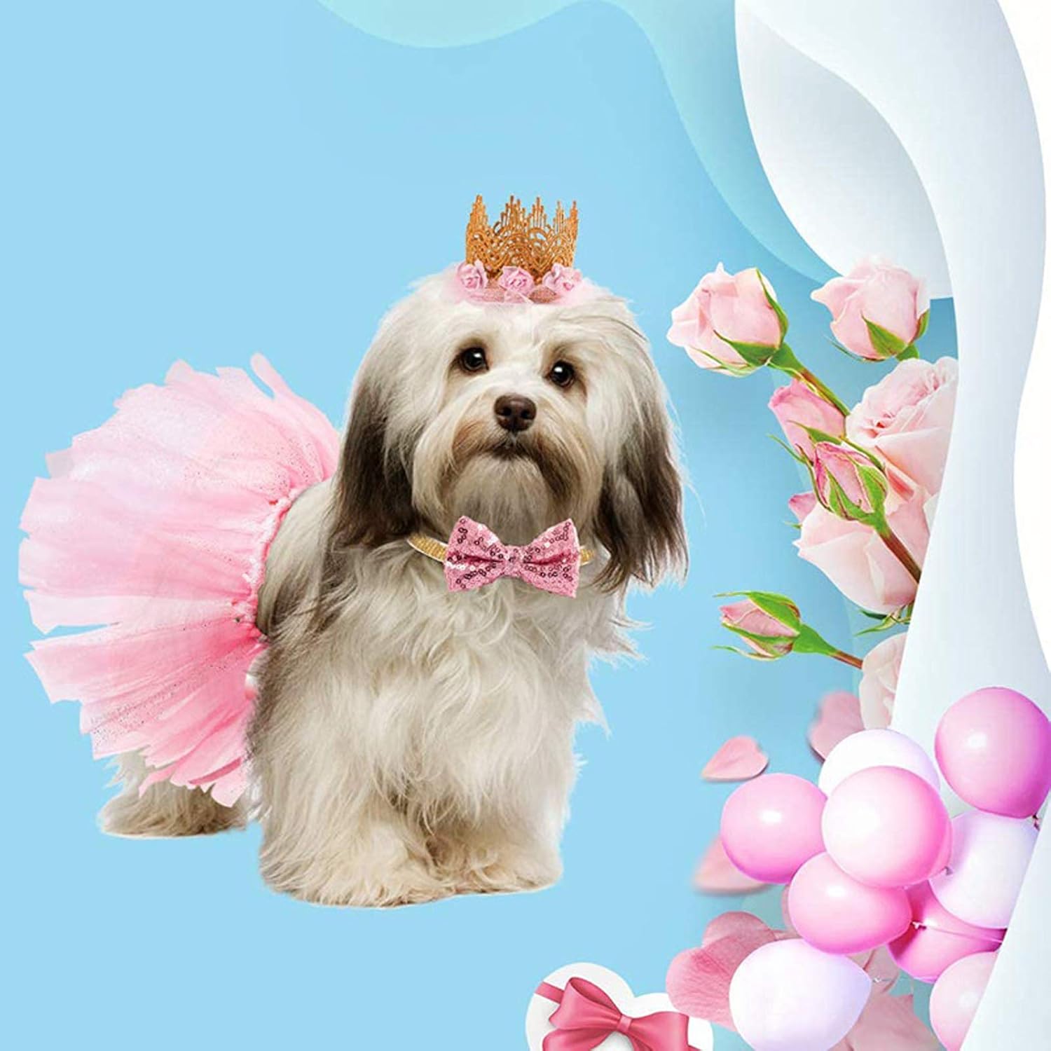Dog Birthday Outfit Pink Puppy Tutu Crown Hat Bow tie Puppy Birthday - Image 3