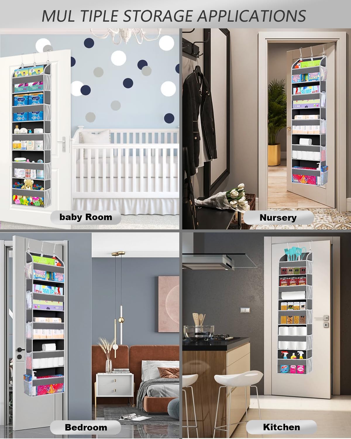 1 Pack Over The Door Storage Organizer with 5 Pockets 10 Mesh Side Pockets - Image 4