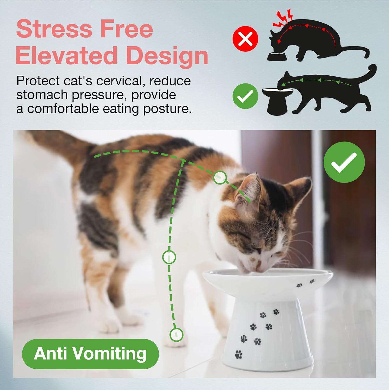 Raised Cat Food Bowl, Stress Free, Backflow Prevention, Dishwasher and Microwave - Image 2