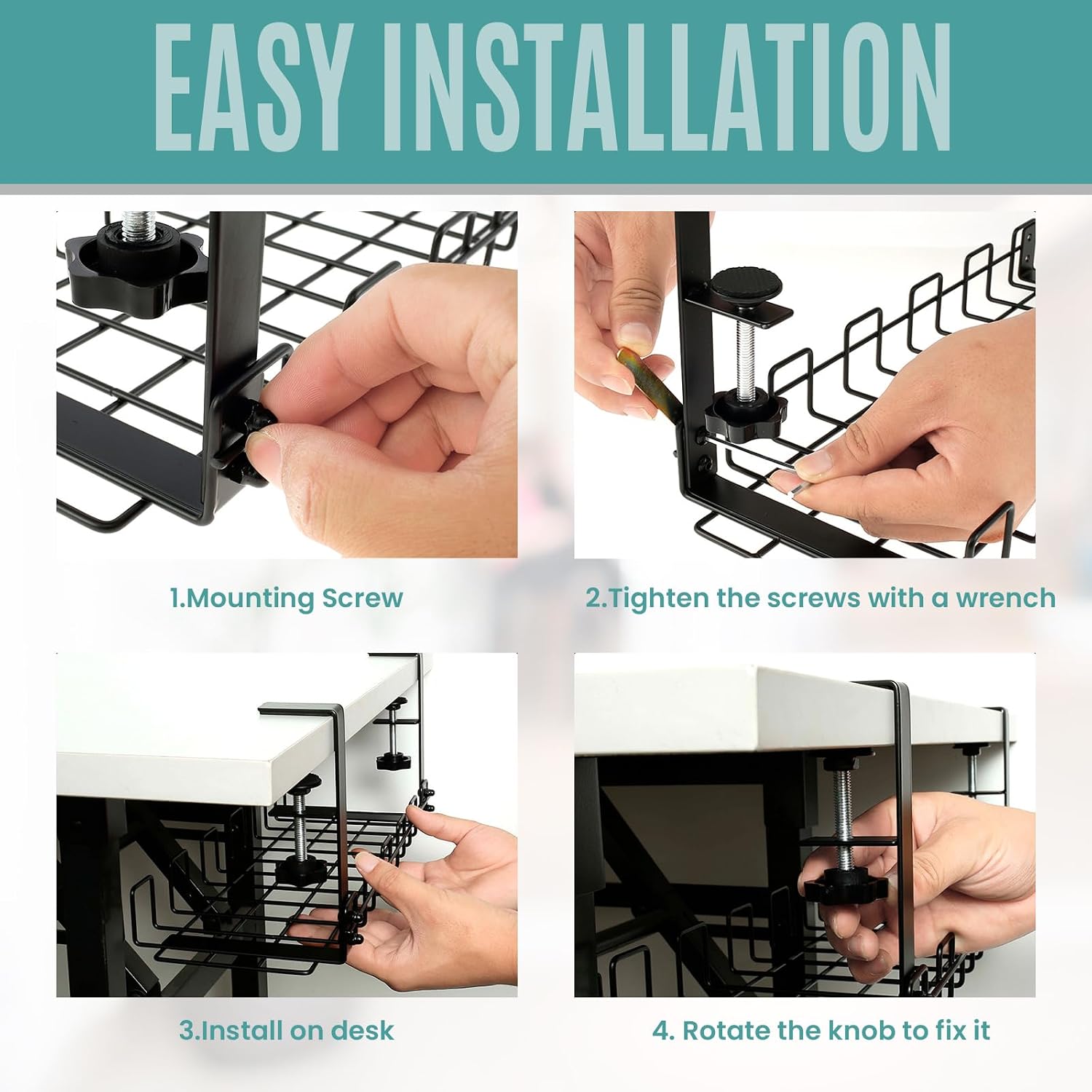 Under Desk Cable Management Tray | No Drill Under Desk Cord Holder - Image 2
