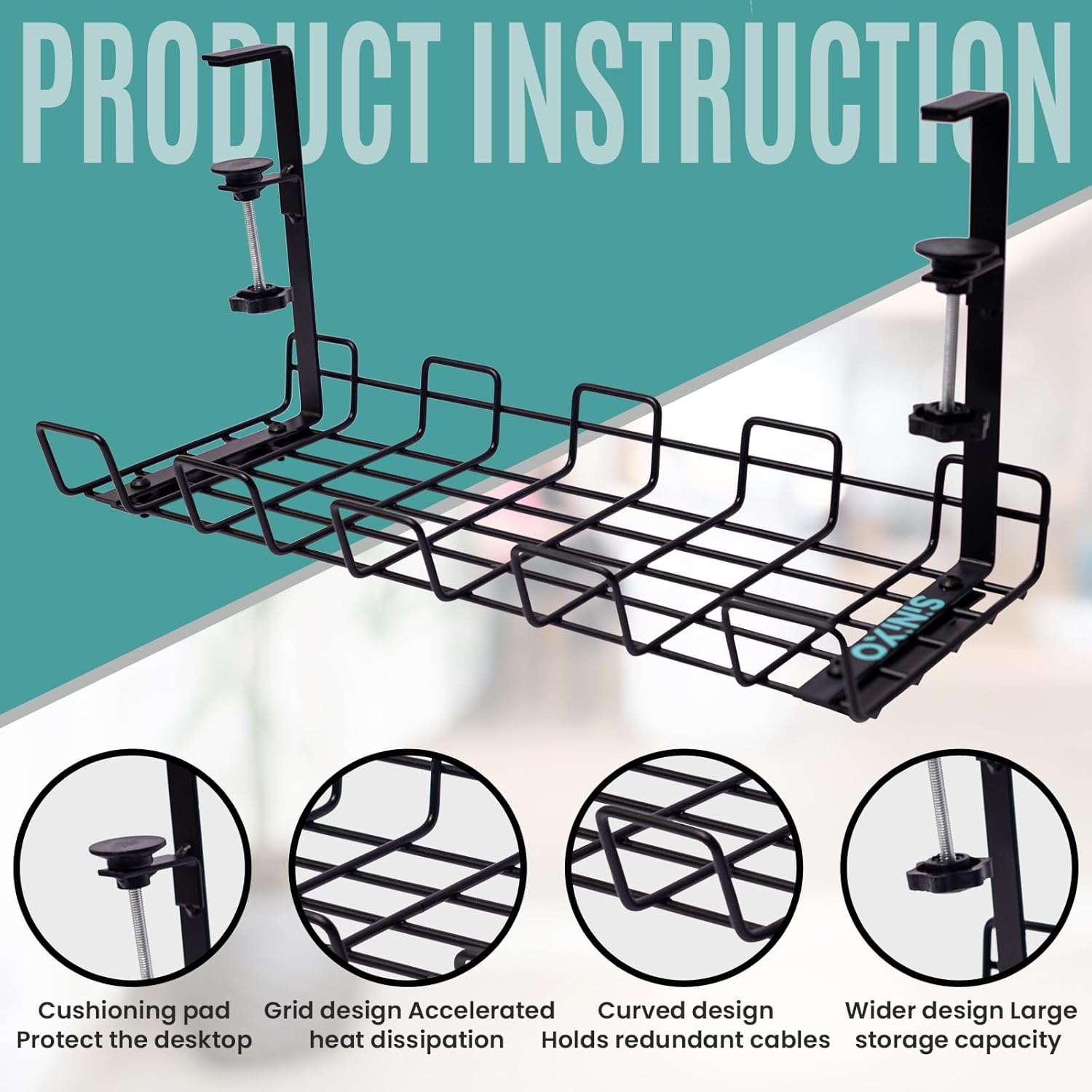 Under Desk Cable Management Tray | No Drill Under Desk Cord Holder - Image 6