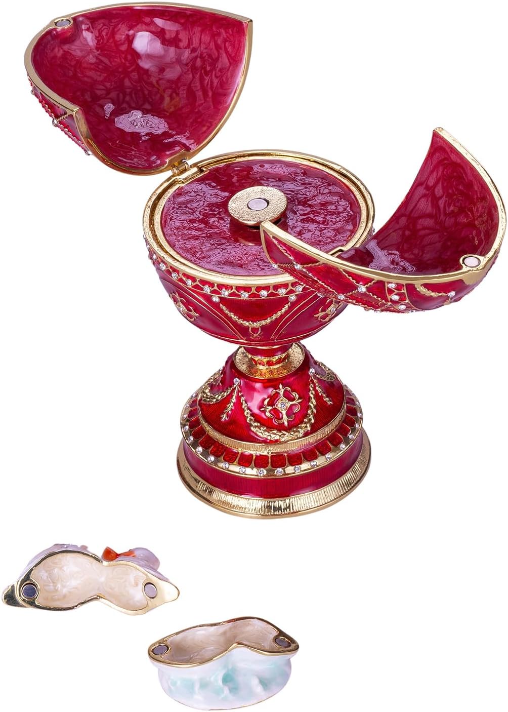 Faberge Style Egg Music Box Trinket Jewel Box with Two Swans 17 cm - Image 3