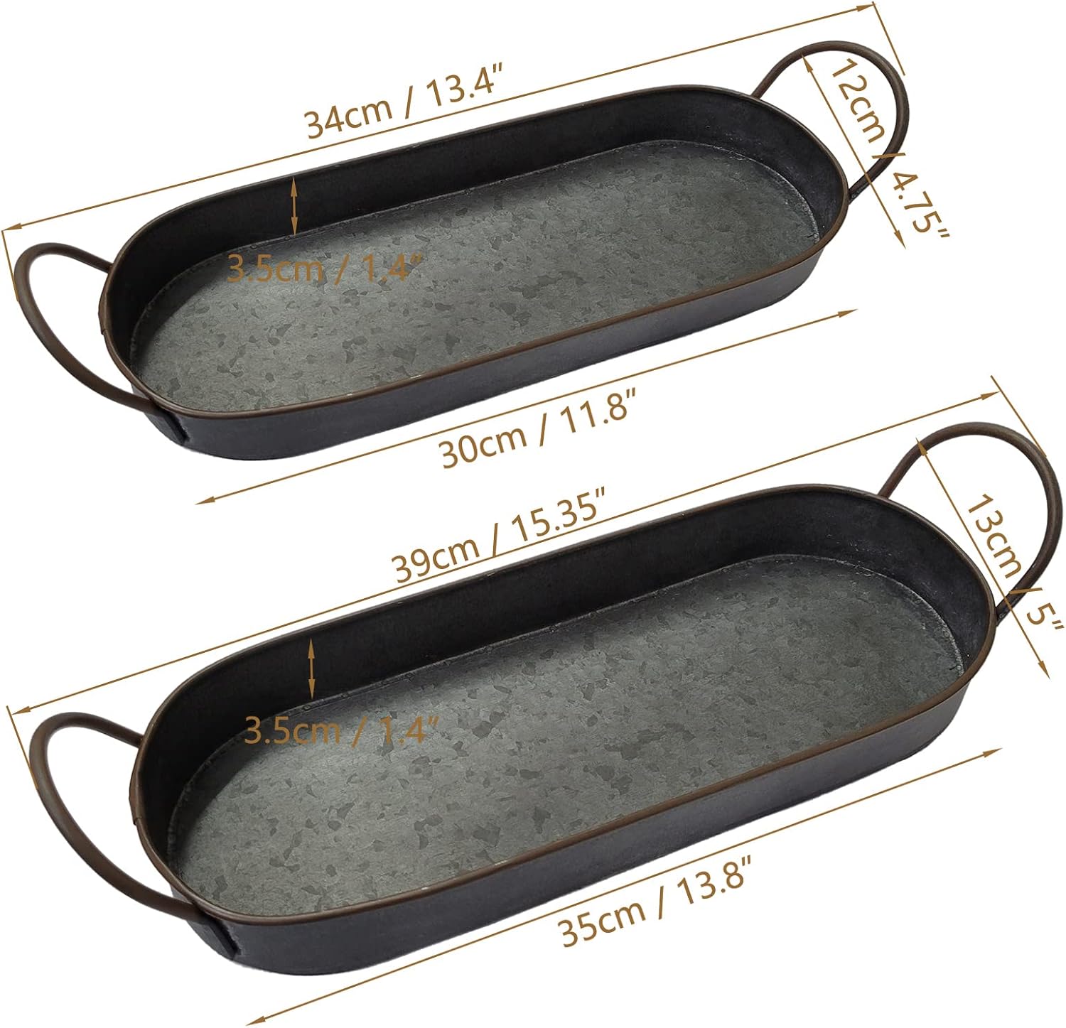 2 Pcs Metal Galvanized Tray Rustic Metal Decor Shabby Chic Farmhouse Tray - Image 2