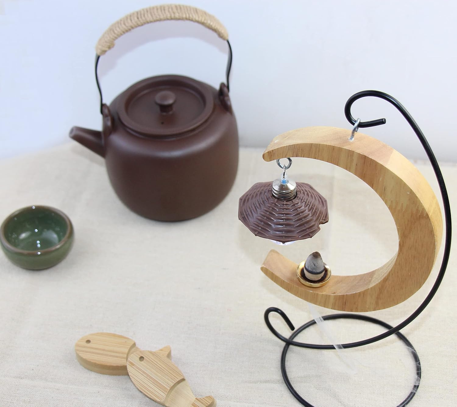 Solid Wood Moon Shape Hanging Backflow Incense Burner Waterfall Incense Holder - Image 6