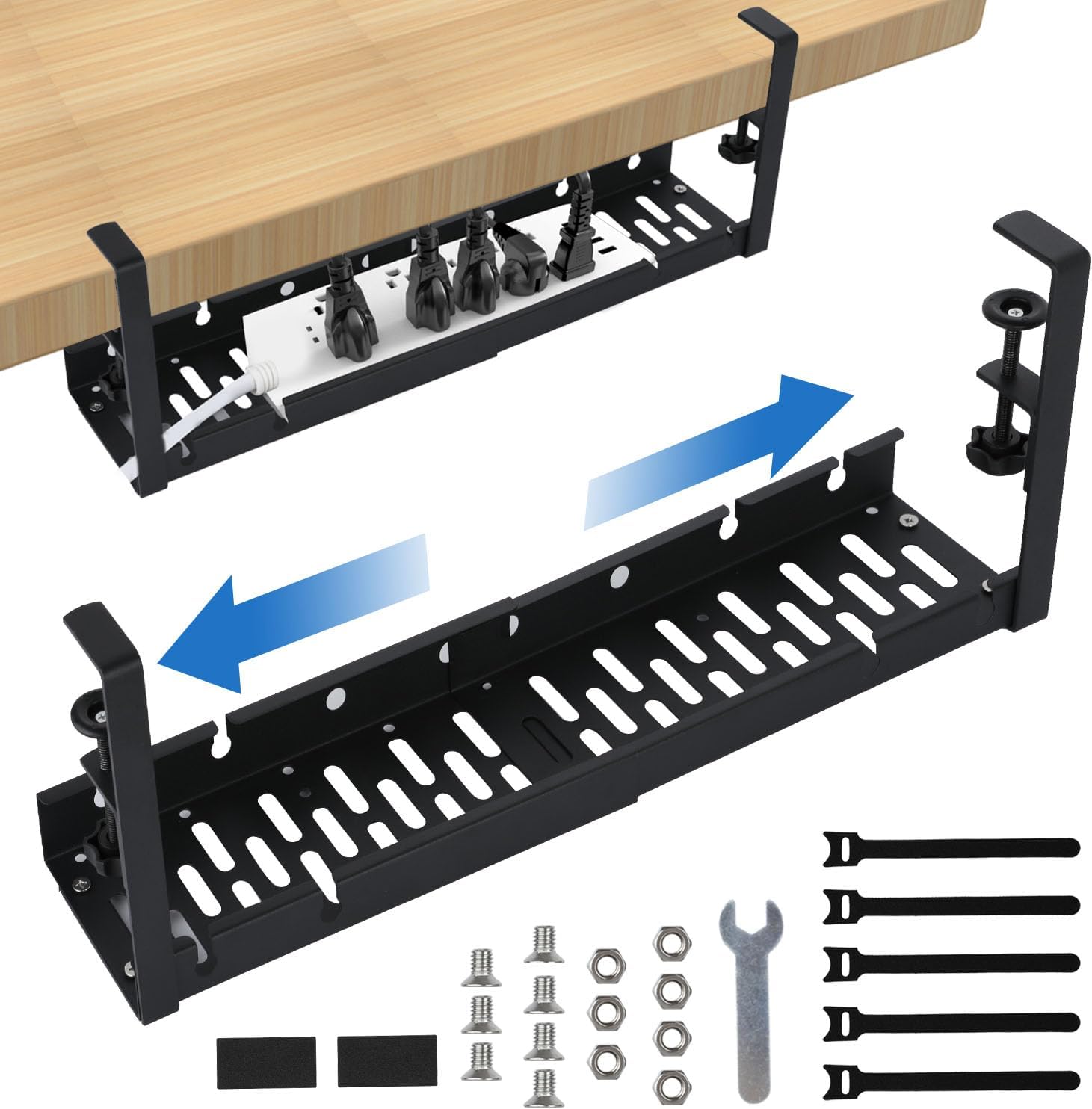 Under Desk Cable Management Tray - Black Iron Cable Tray Under Desk - Clamp