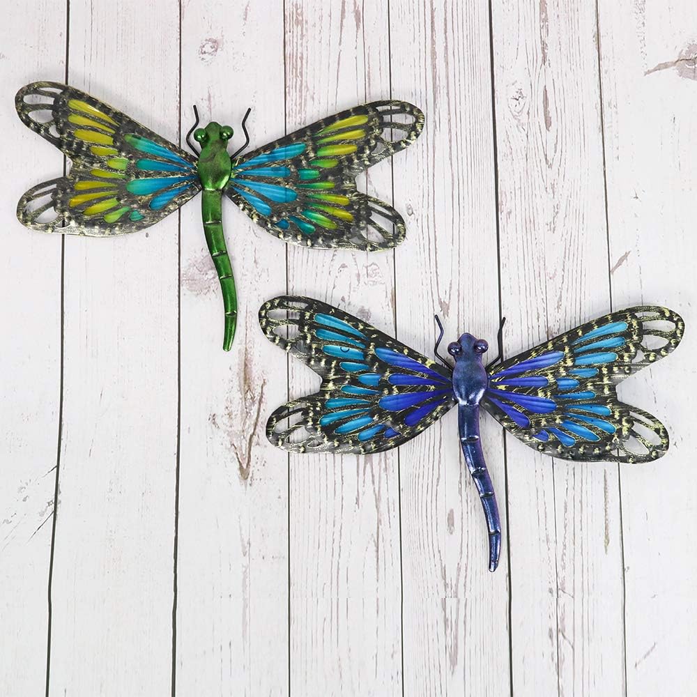 2Pcs Metal Dragonfly Wall Decor Outdoor Dragonfly Wall Art Glass - Image 4
