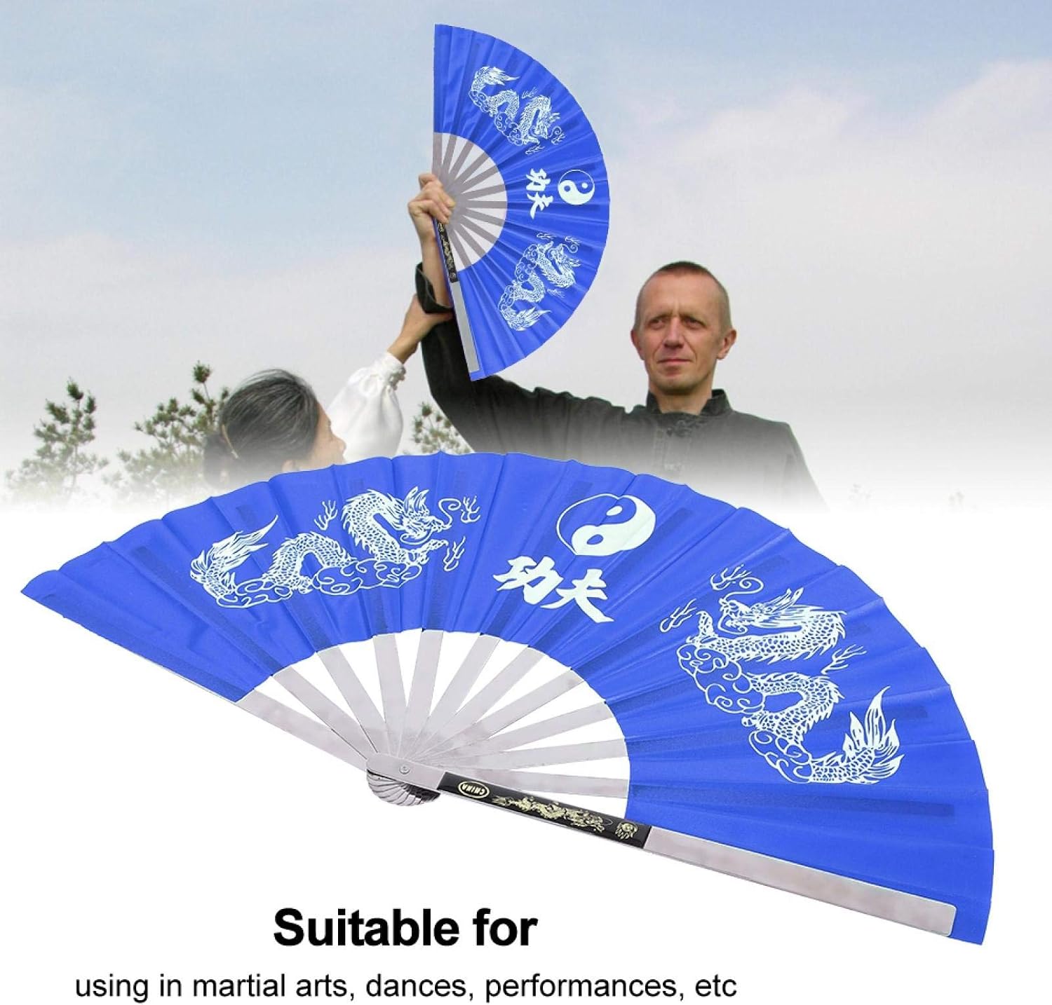 Tai Chi Fan, Stainless Steel Kung Fu Fan Large Folding Hand Fan Nylon Cloth - Image 4