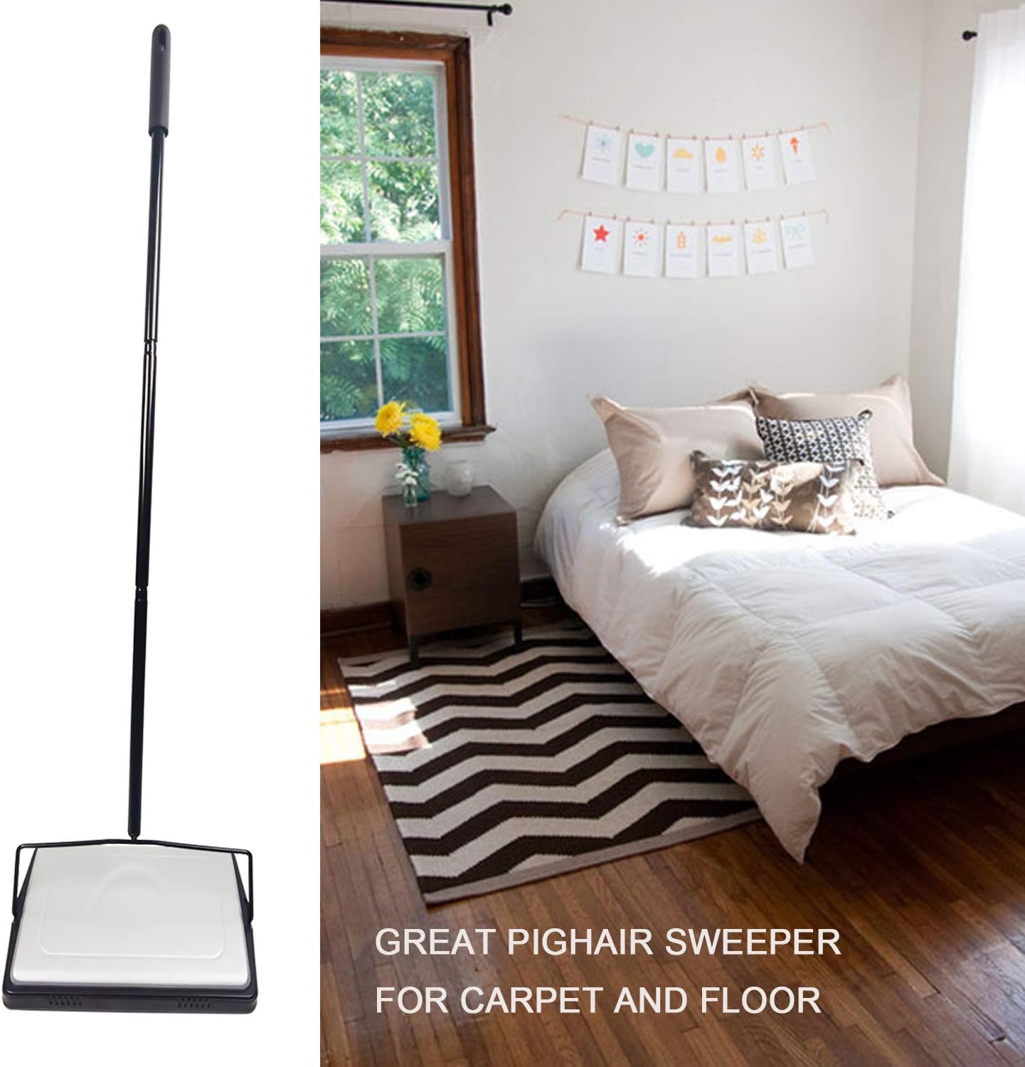 Quiet Carpet Sweeper, Floor Sweeper with Pig-Bristles, Suitable for Carpet - Image 5