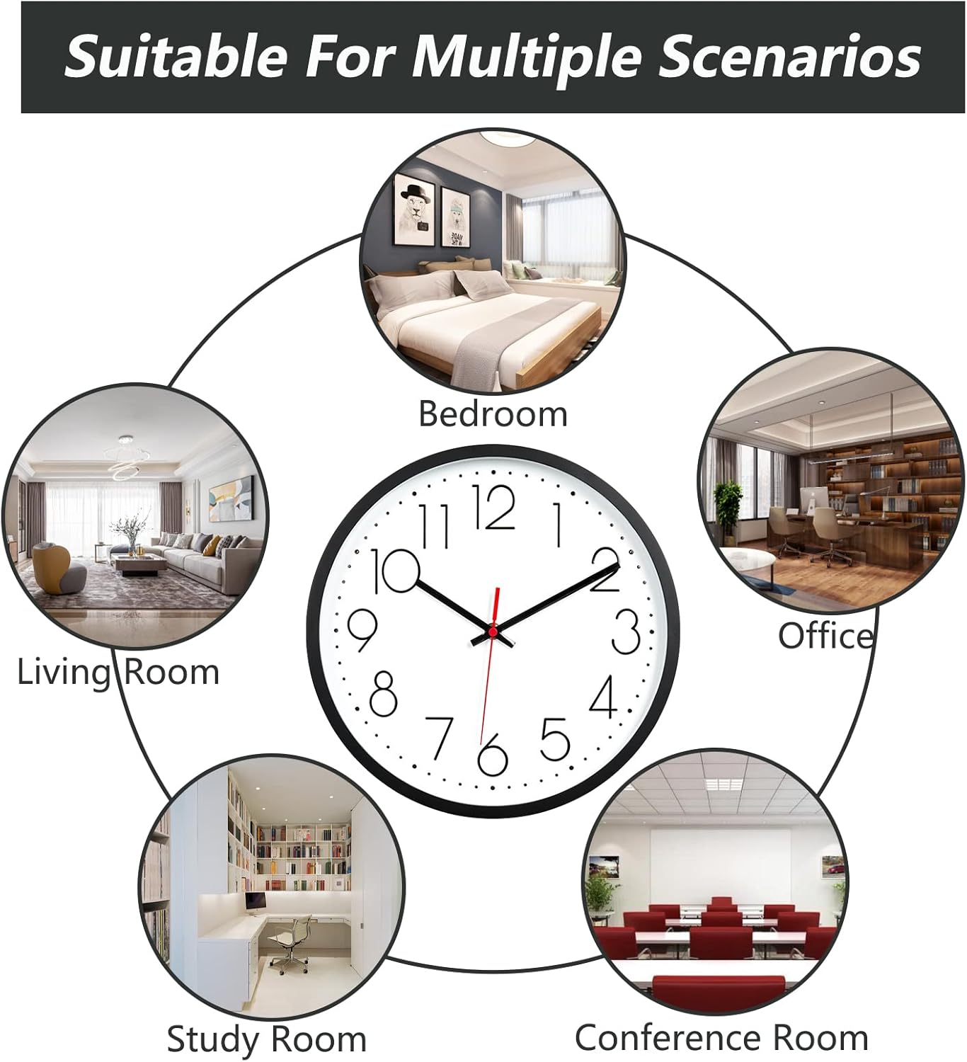 Wall Clock, Modern Wall Clock 12 Inch Silent Non-Ticking, Wall Clocks Battery - Image 6