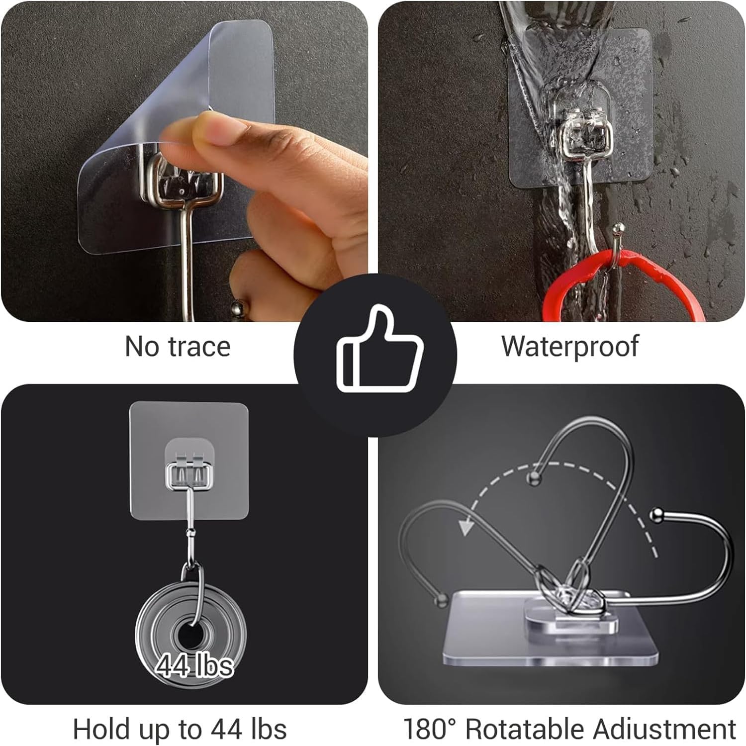 20 Pack Adhesive Utility Hooks, Wall Hooks for Hanging 44lb(Max), Heavy Duty - Image 4