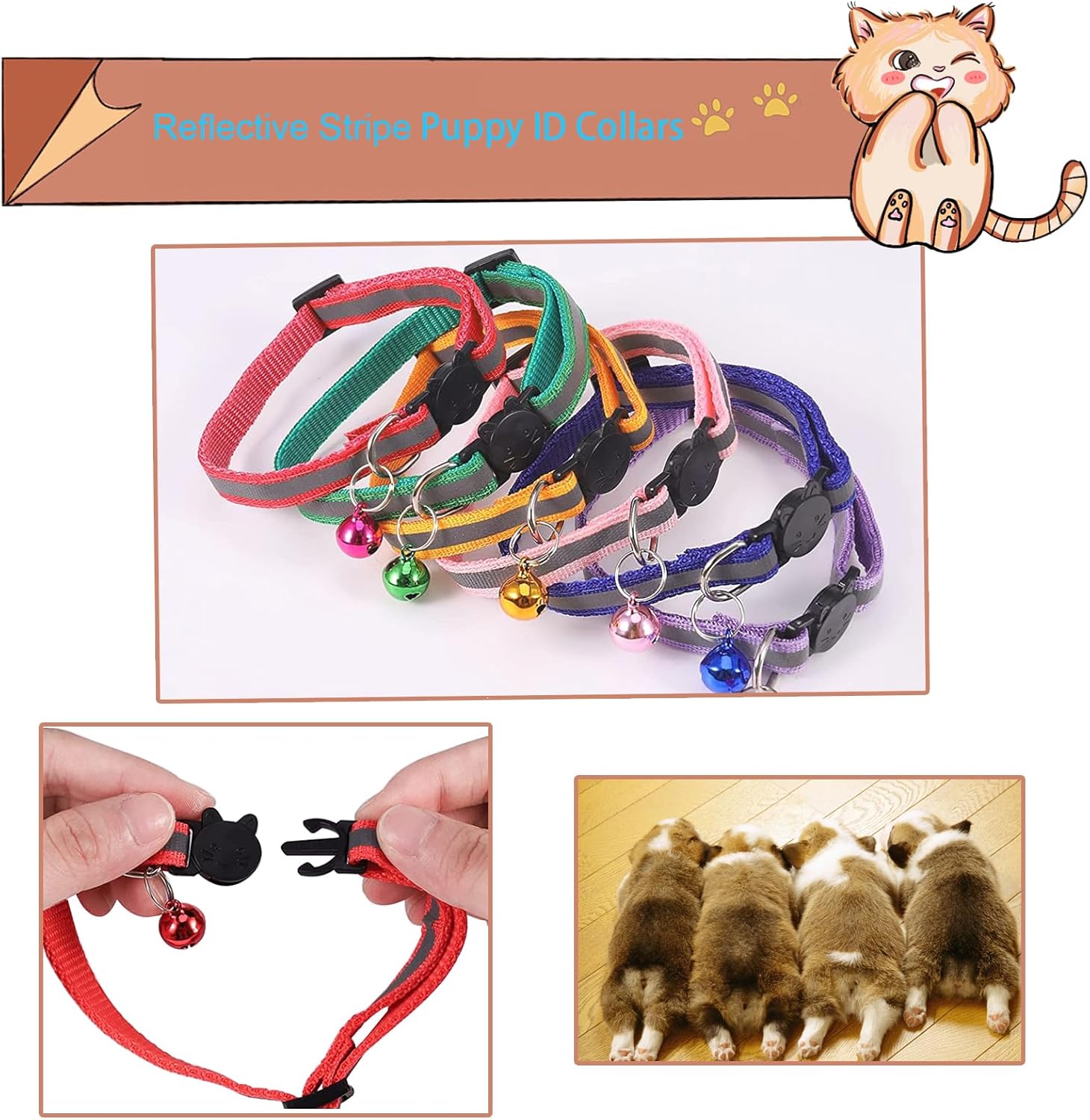 18 PCS Puppy ID Collars Reflective Stripe Puppy Collars Puppy Collars with Bell - Image 5