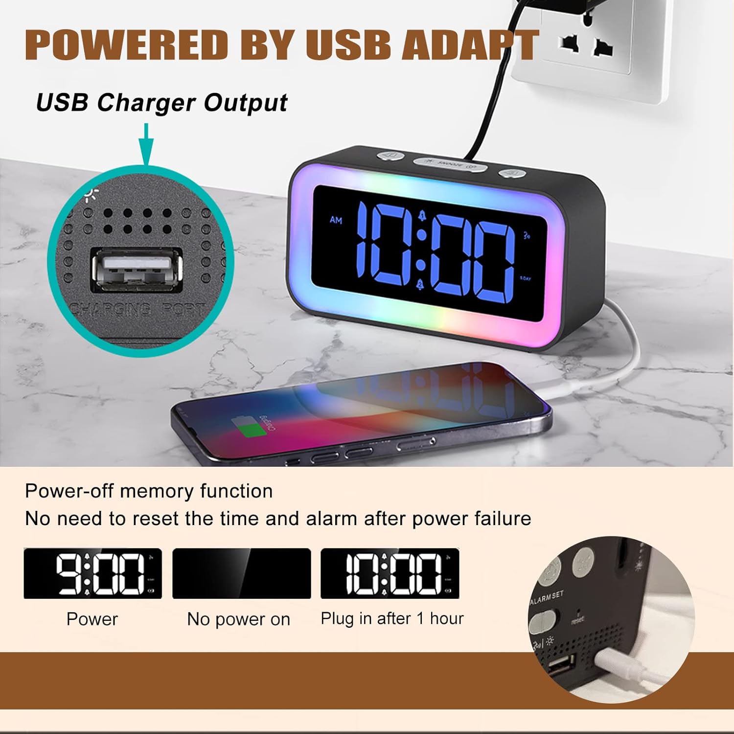 RGB Alarm Clock with Smart Night Light, Adjustable Brightness, Dual Alarm,Sound - Image 8