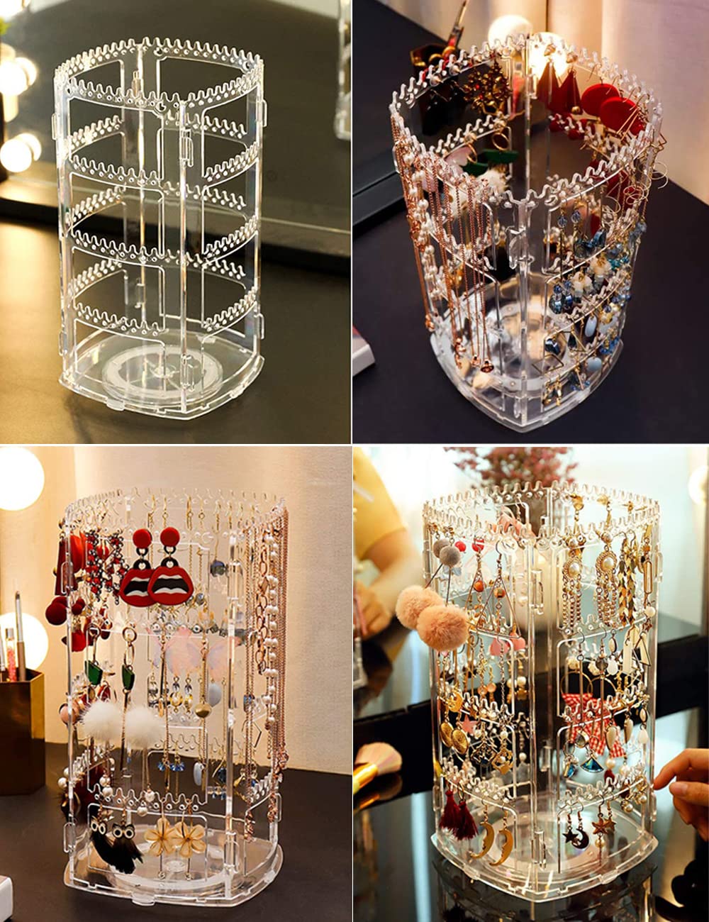 360 Rotating Earring Holder, Acrylic 4 Tiers Jewelry Organizer Rack Display - Image 7